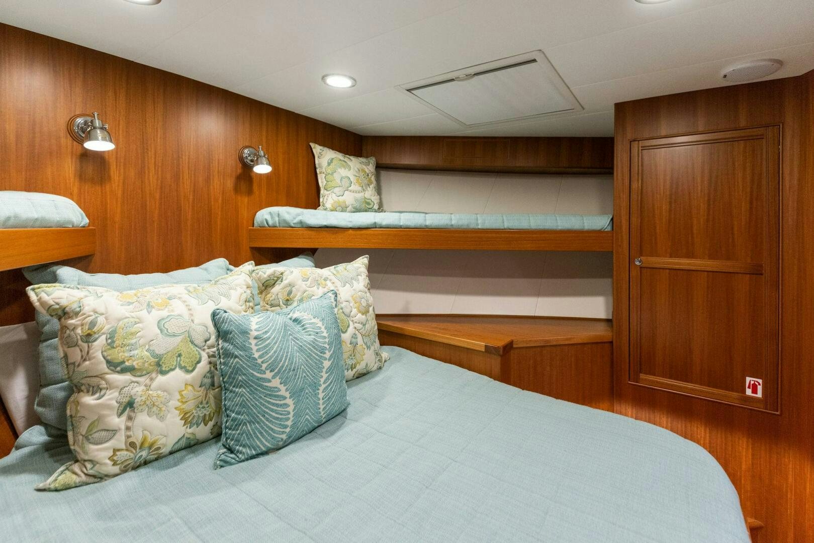 a bed with pillows aboard SUNZSET Yacht for Sale