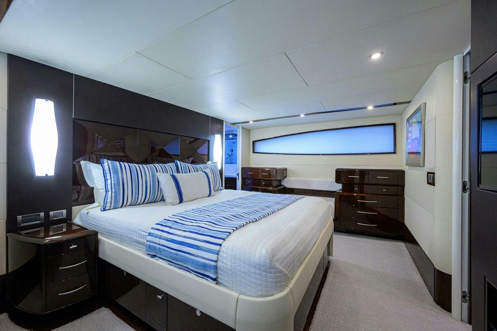 a bed in a room aboard VIXEN Yacht for Sale
