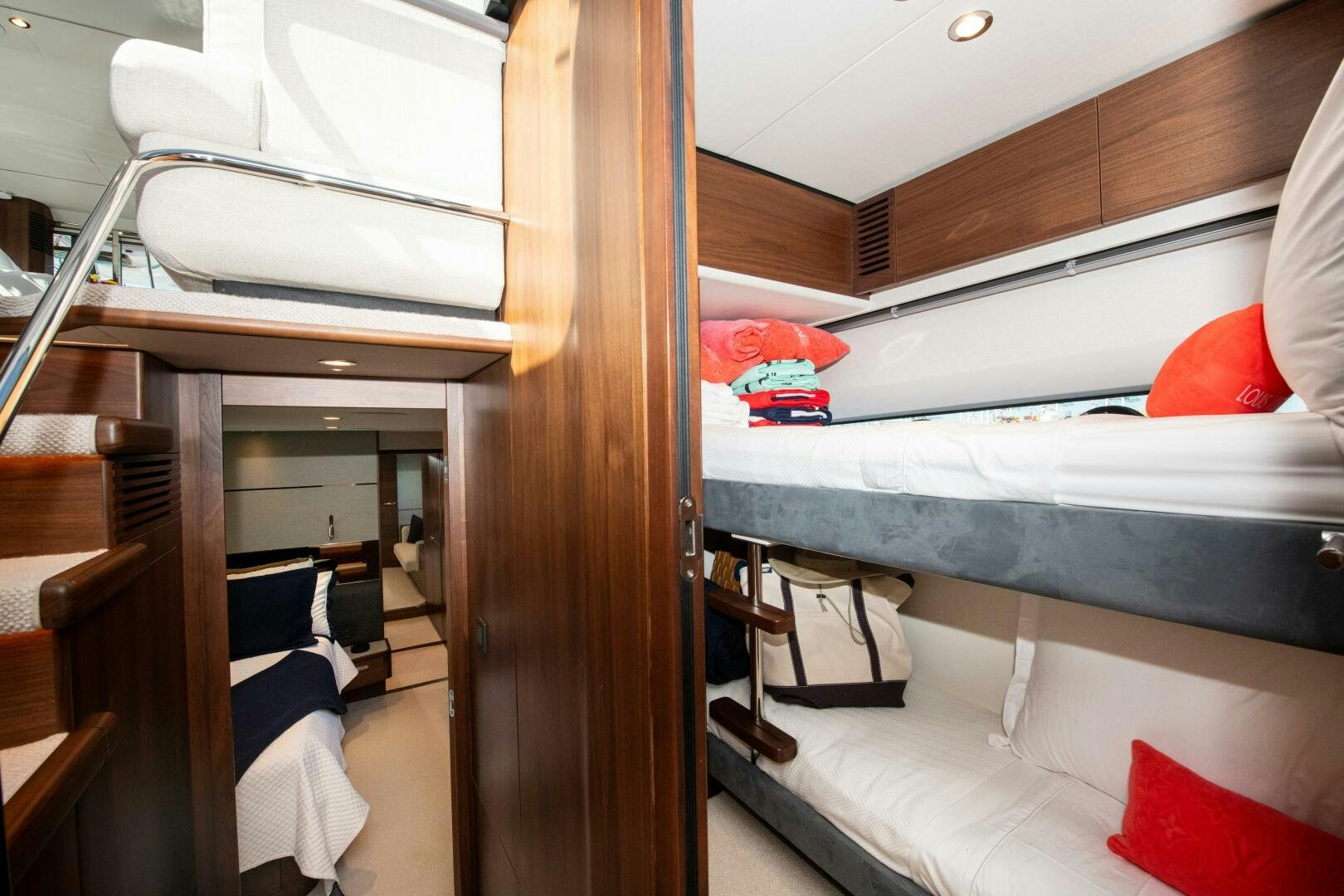 a room with bunk beds aboard LADY D Yacht for Sale