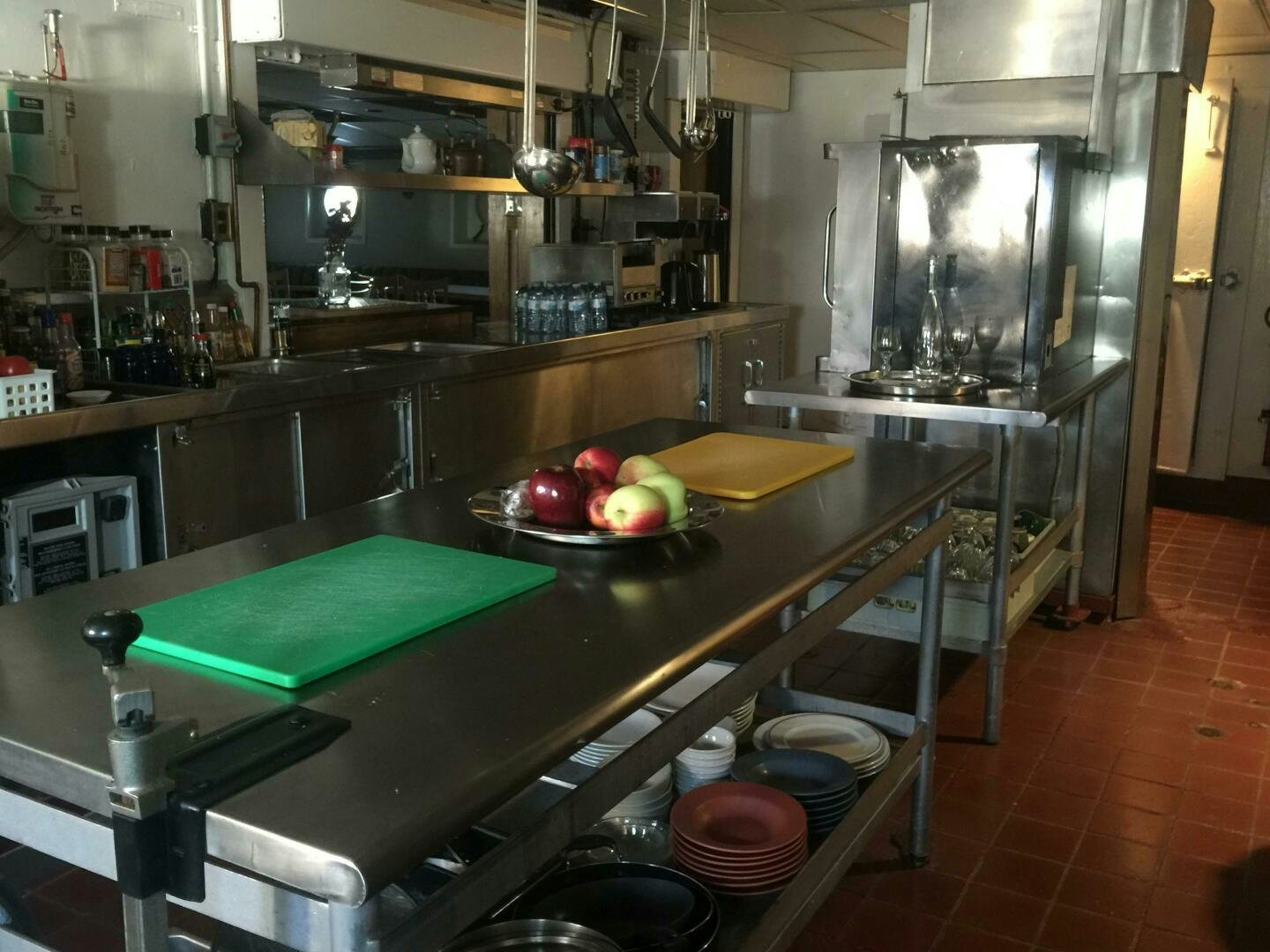 a kitchen with a large island aboard SALTY Yacht for Sale