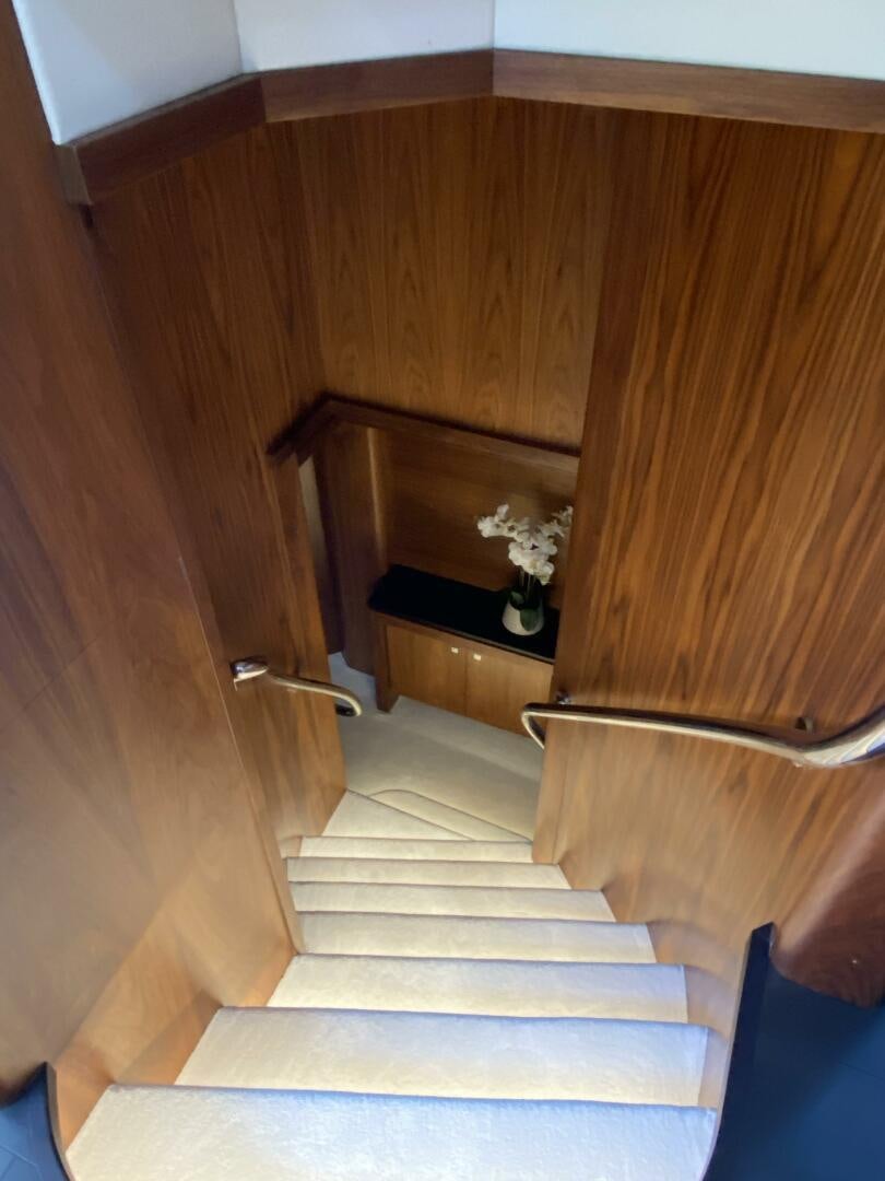 a wooden door with a white railing aboard SEAHORSE Yacht for Sale