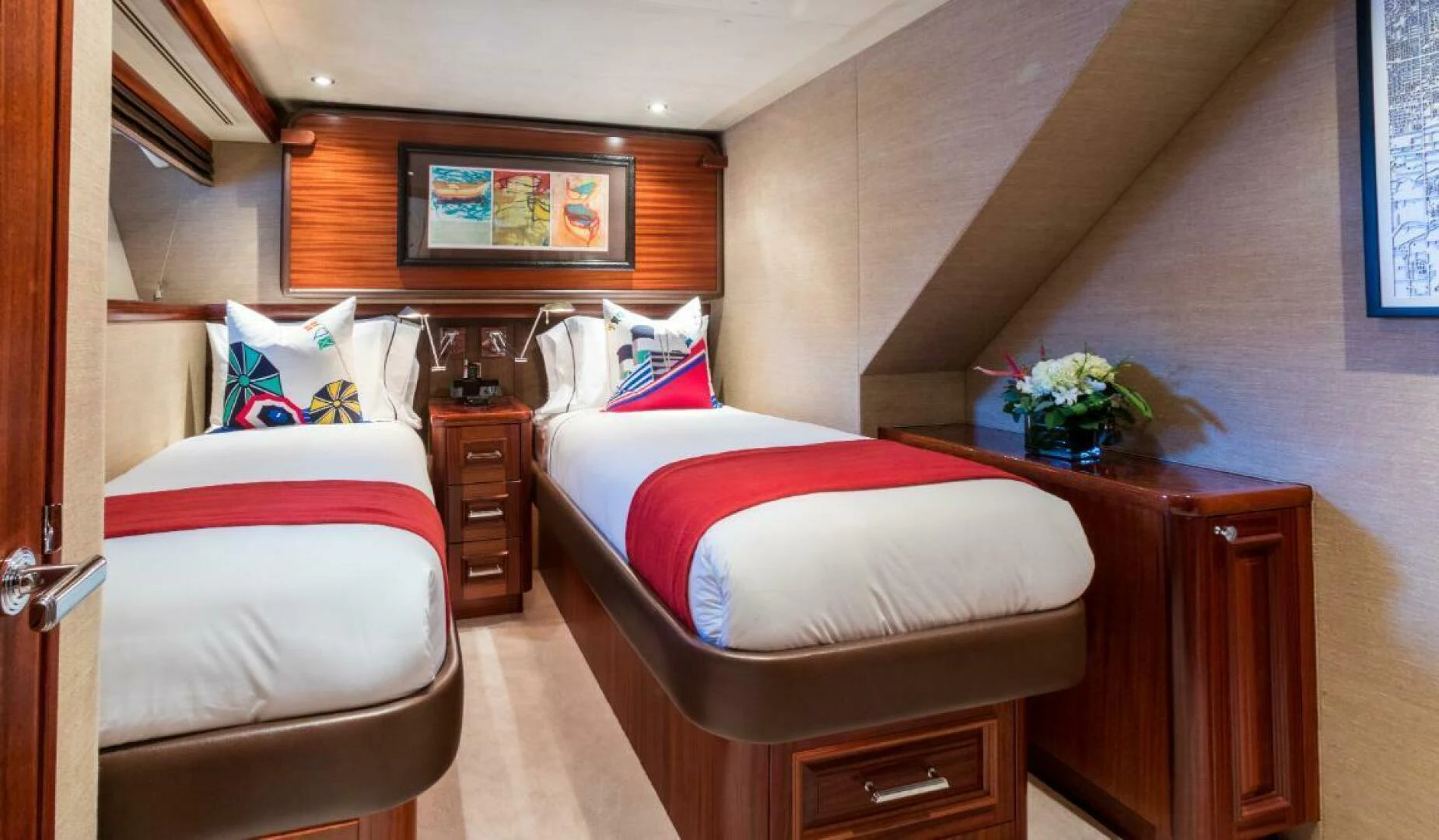 a room with two beds aboard ALL INN Yacht for Sale