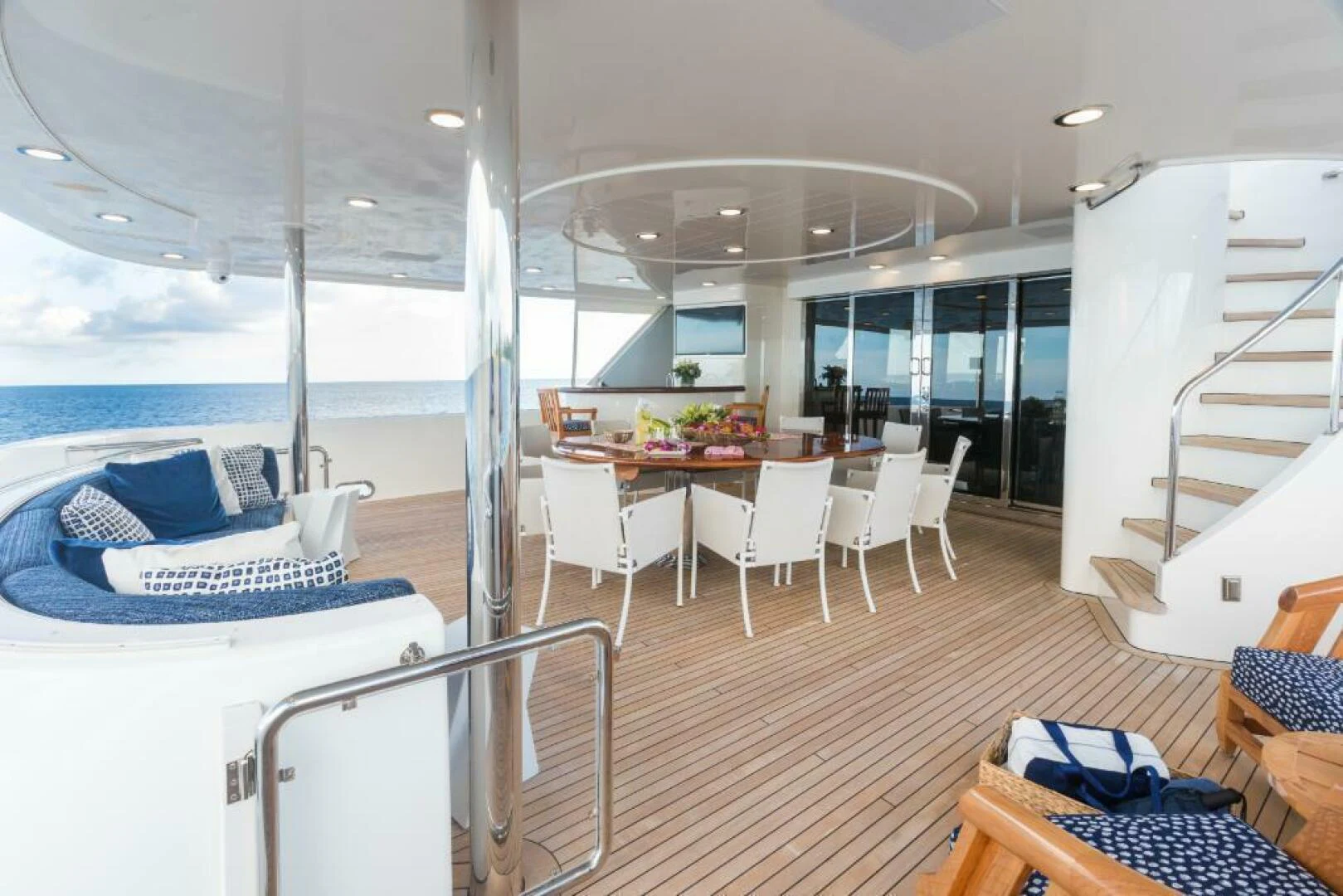 a room with a table chairs and a large window aboard ALL INN Yacht for Sale