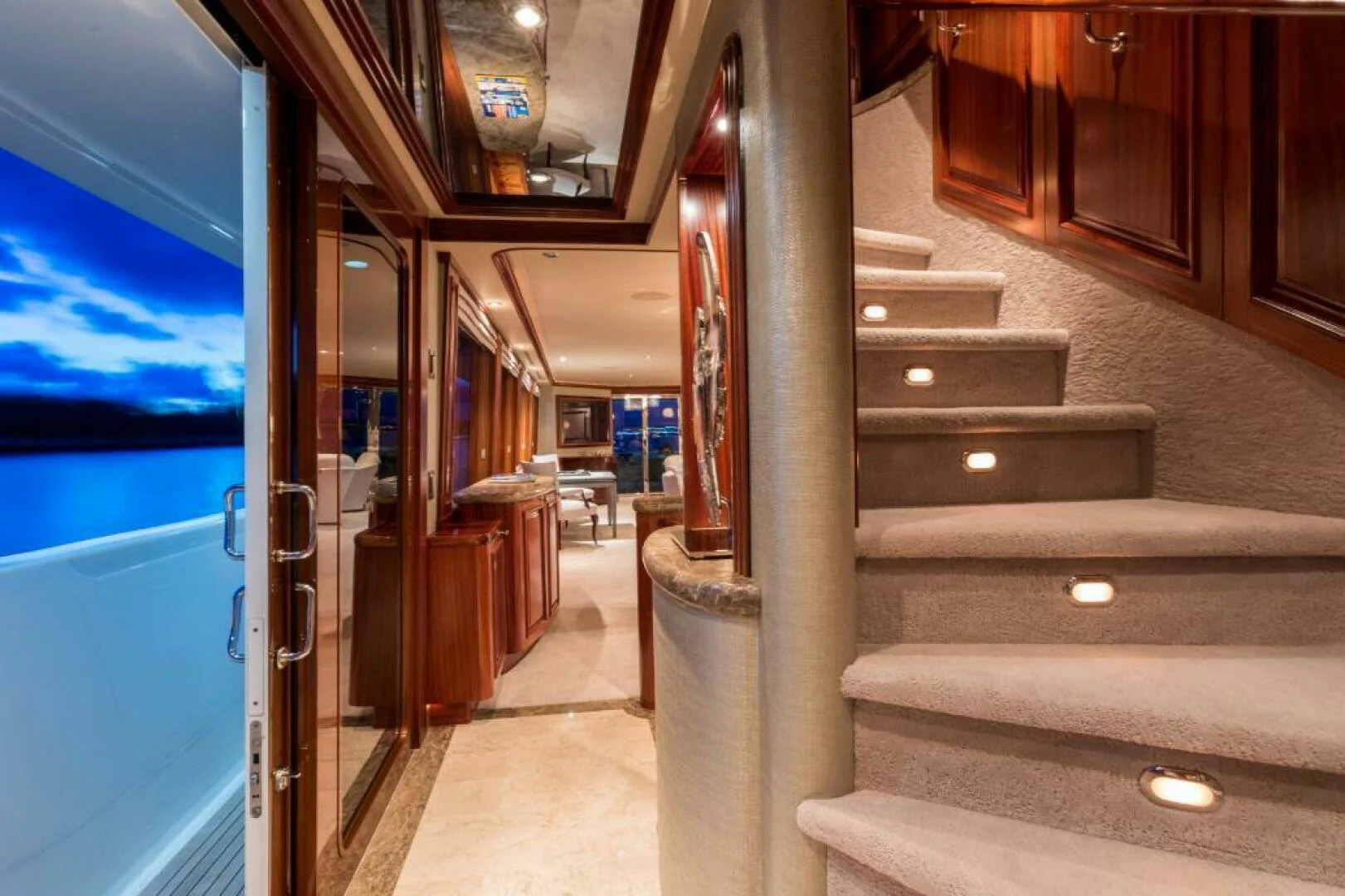 a train with a staircase aboard ALL INN Yacht for Sale