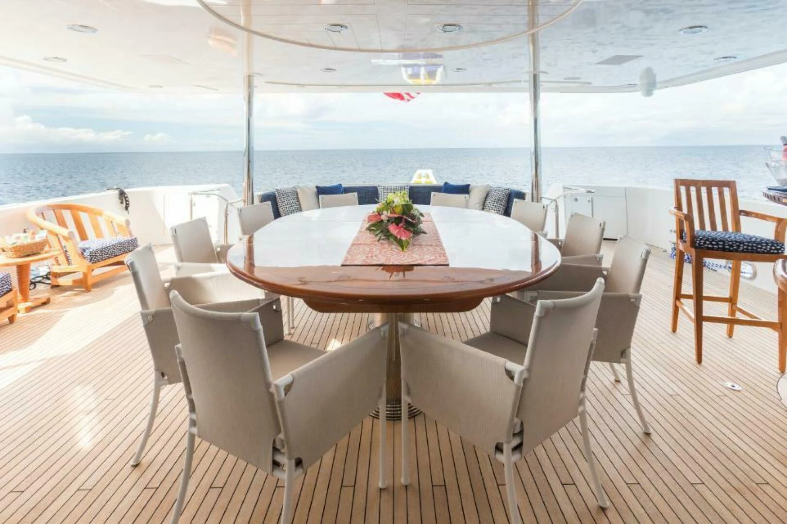 a table and chairs on a deck aboard ALL INN Yacht for Sale
