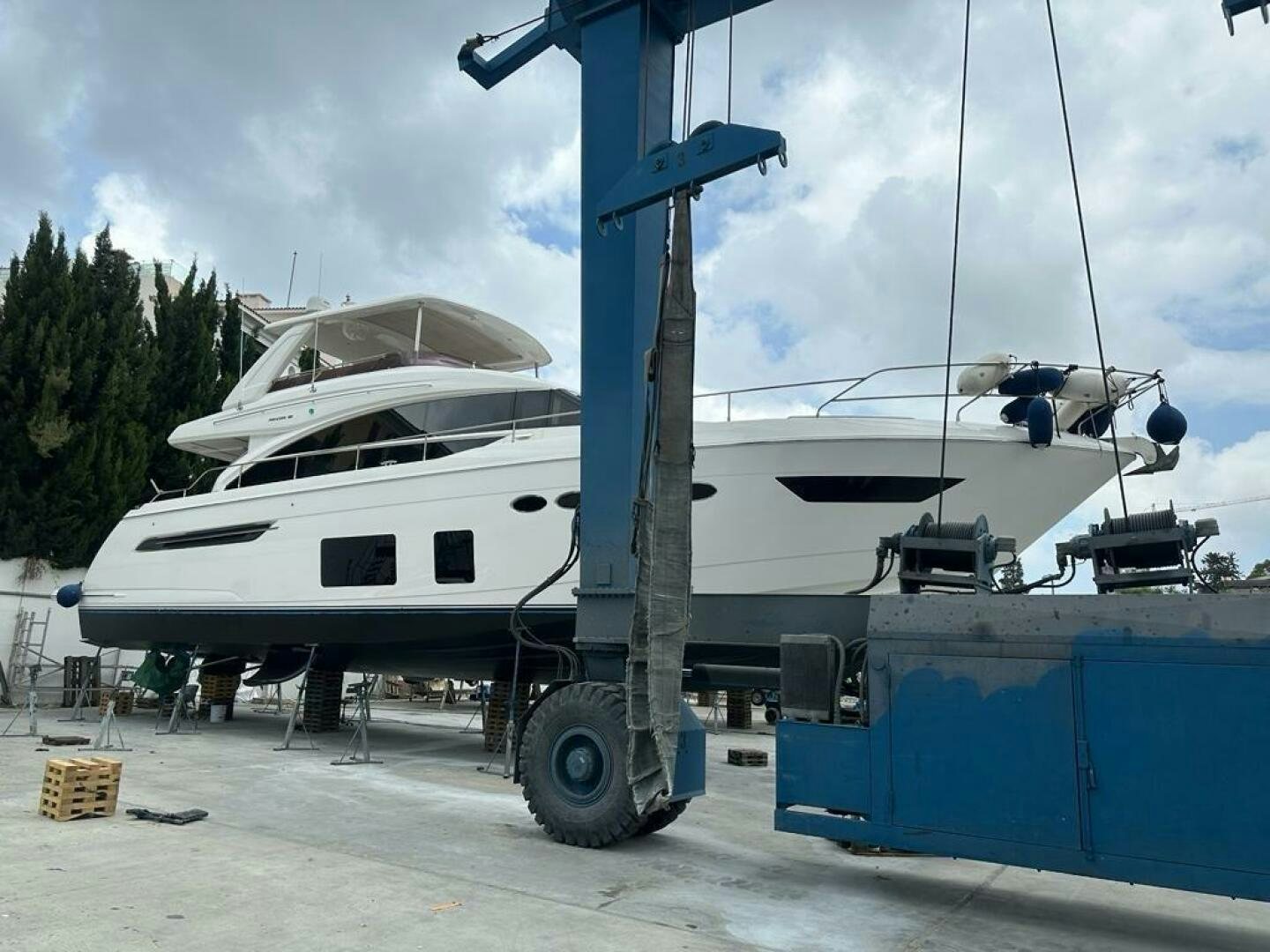 a boat on a trailer aboard VISTA III Yacht for Sale