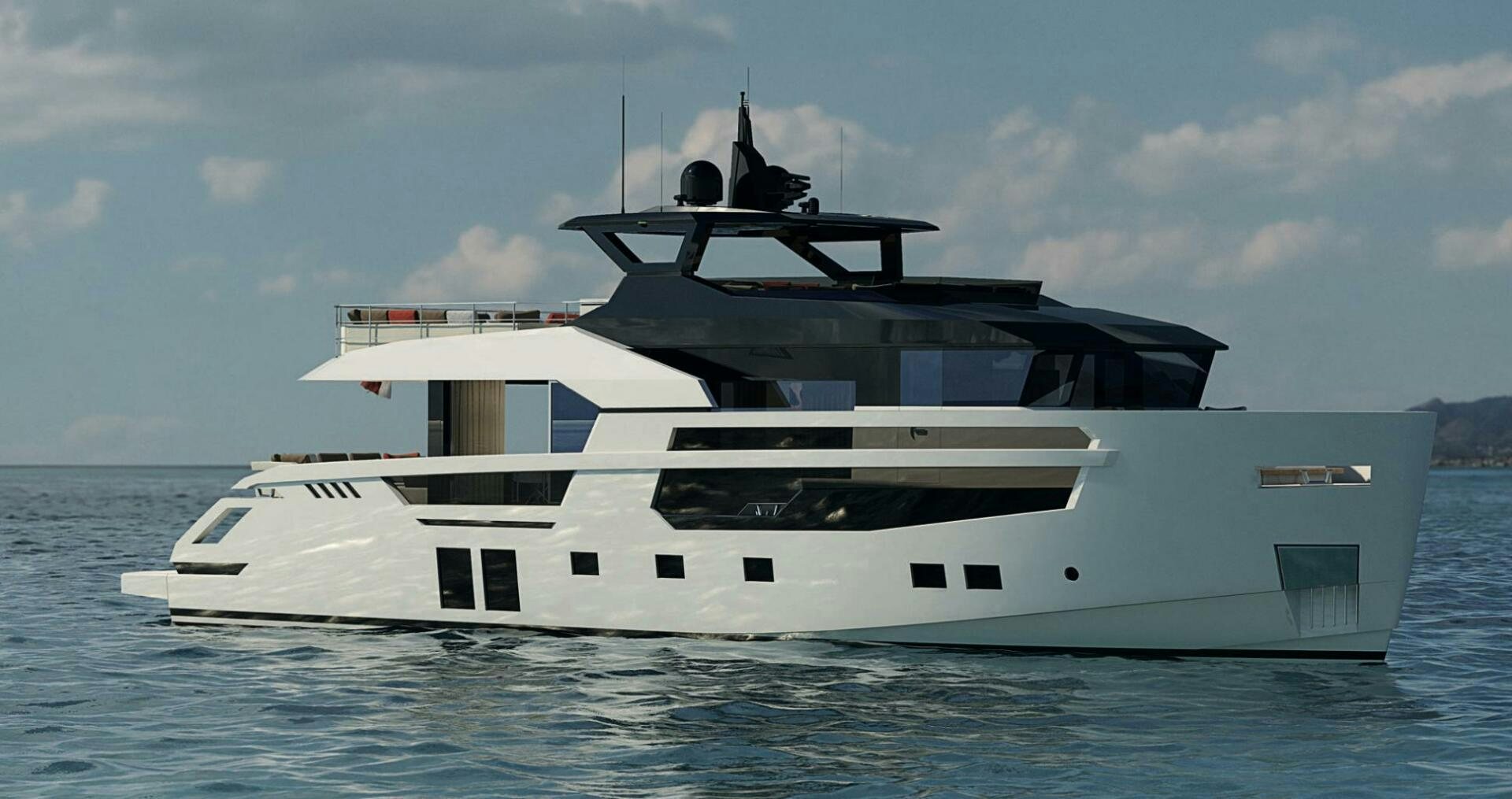 a white yacht in the water aboard TRIBALE YACHTS 80 Yacht for Sale