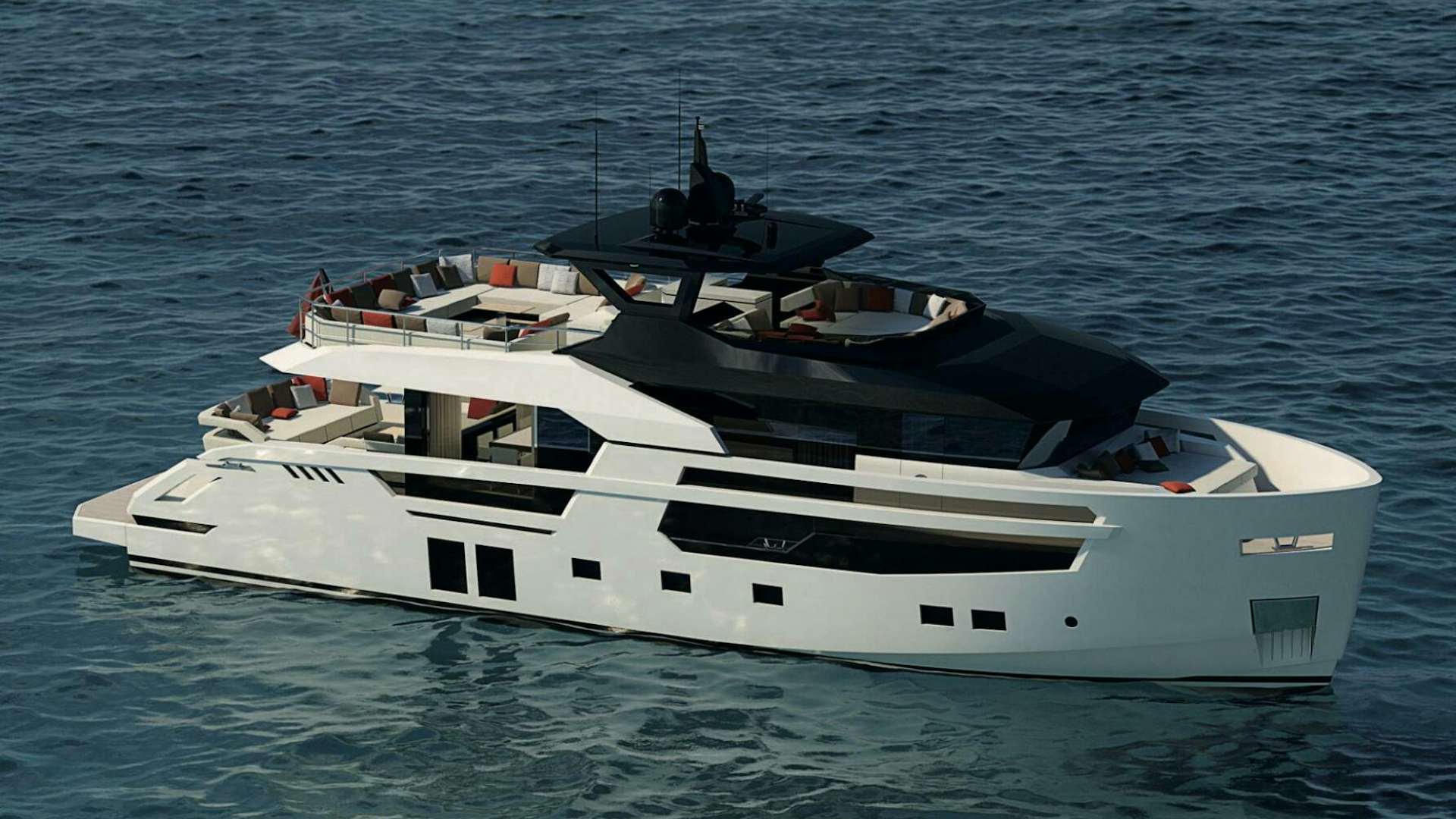 a white and black boat in the water aboard TRIBALE  80 Yacht for Sale