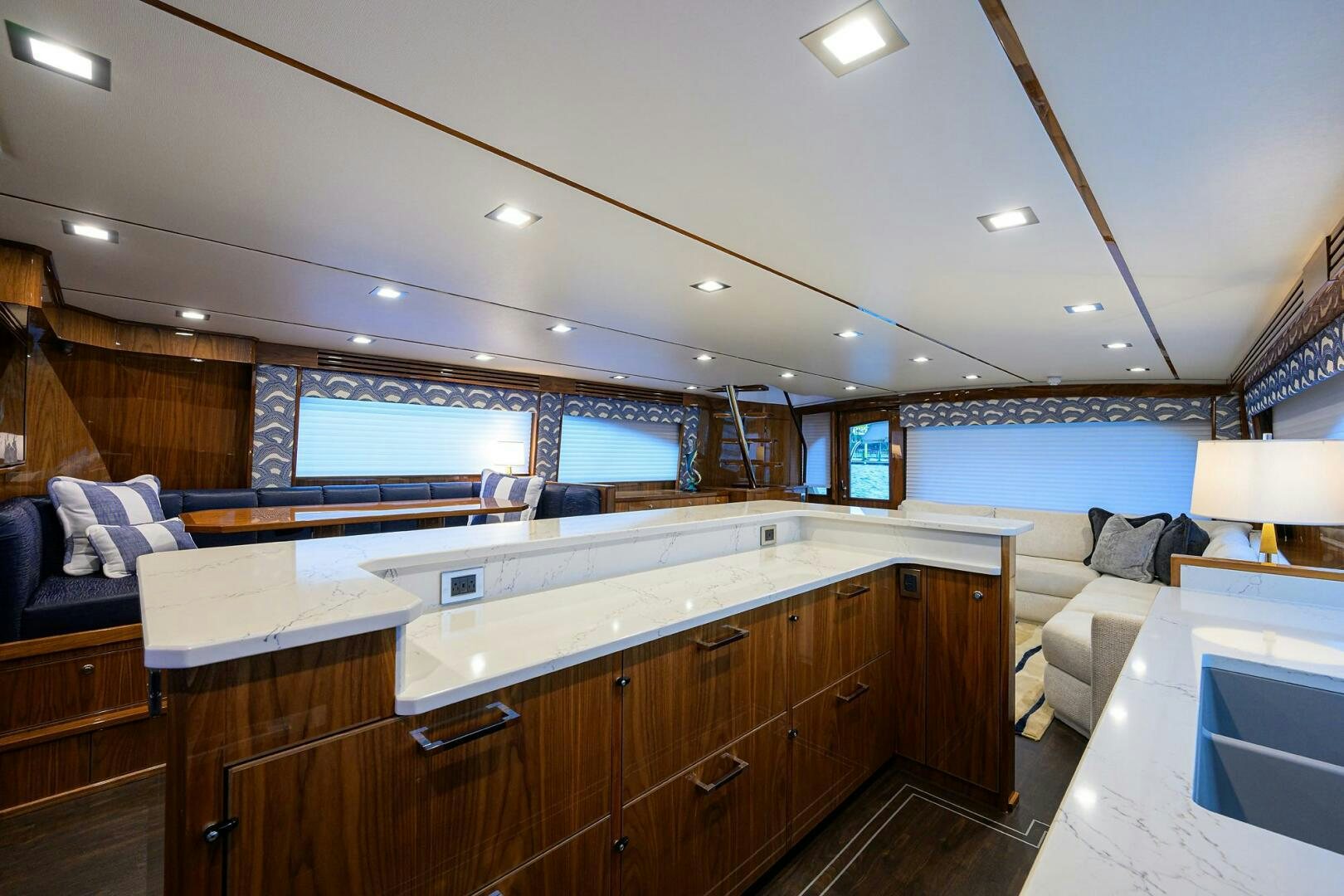 a large kitchen with a large window aboard FOR PETE'S SAKE Yacht for Sale