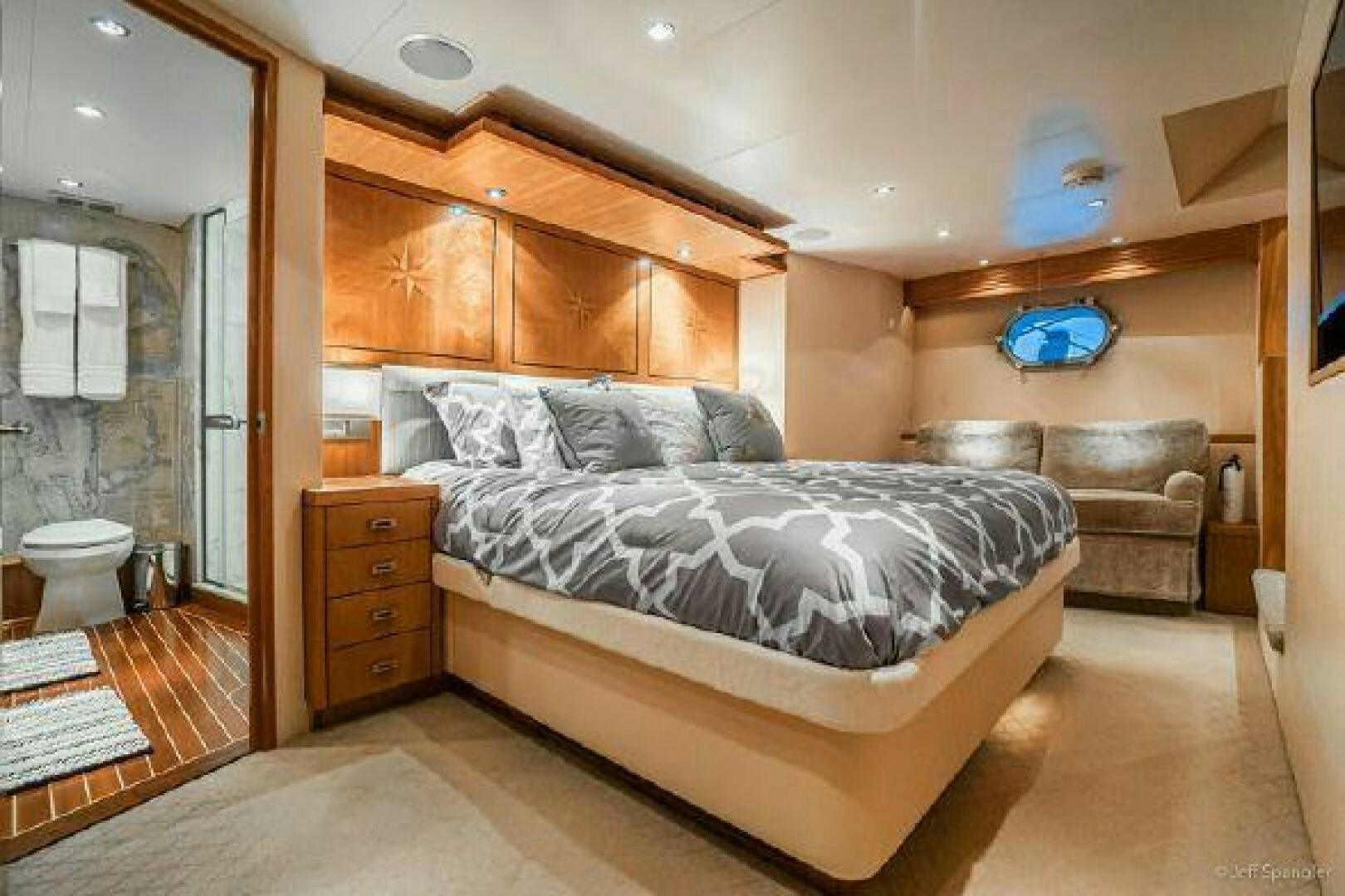 a bed in a room aboard DESPERADO Yacht for Sale
