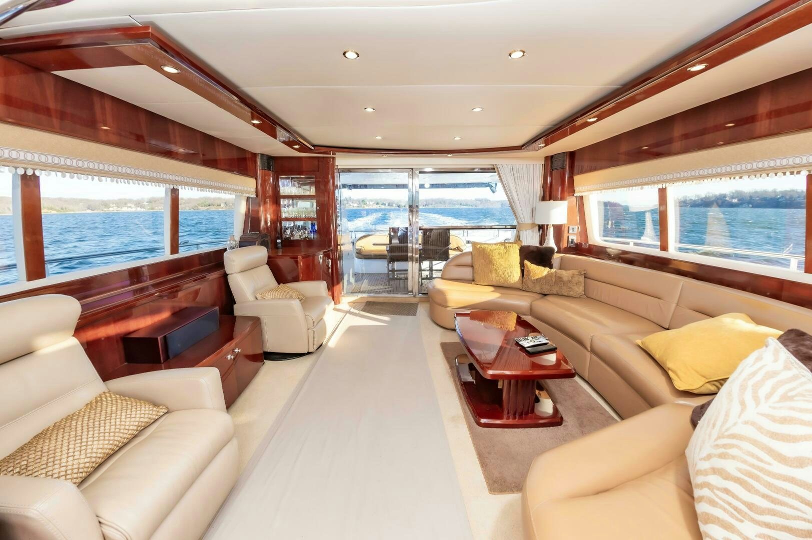 a living room with a large window aboard ANDREA'S REVENGE Yacht for Sale