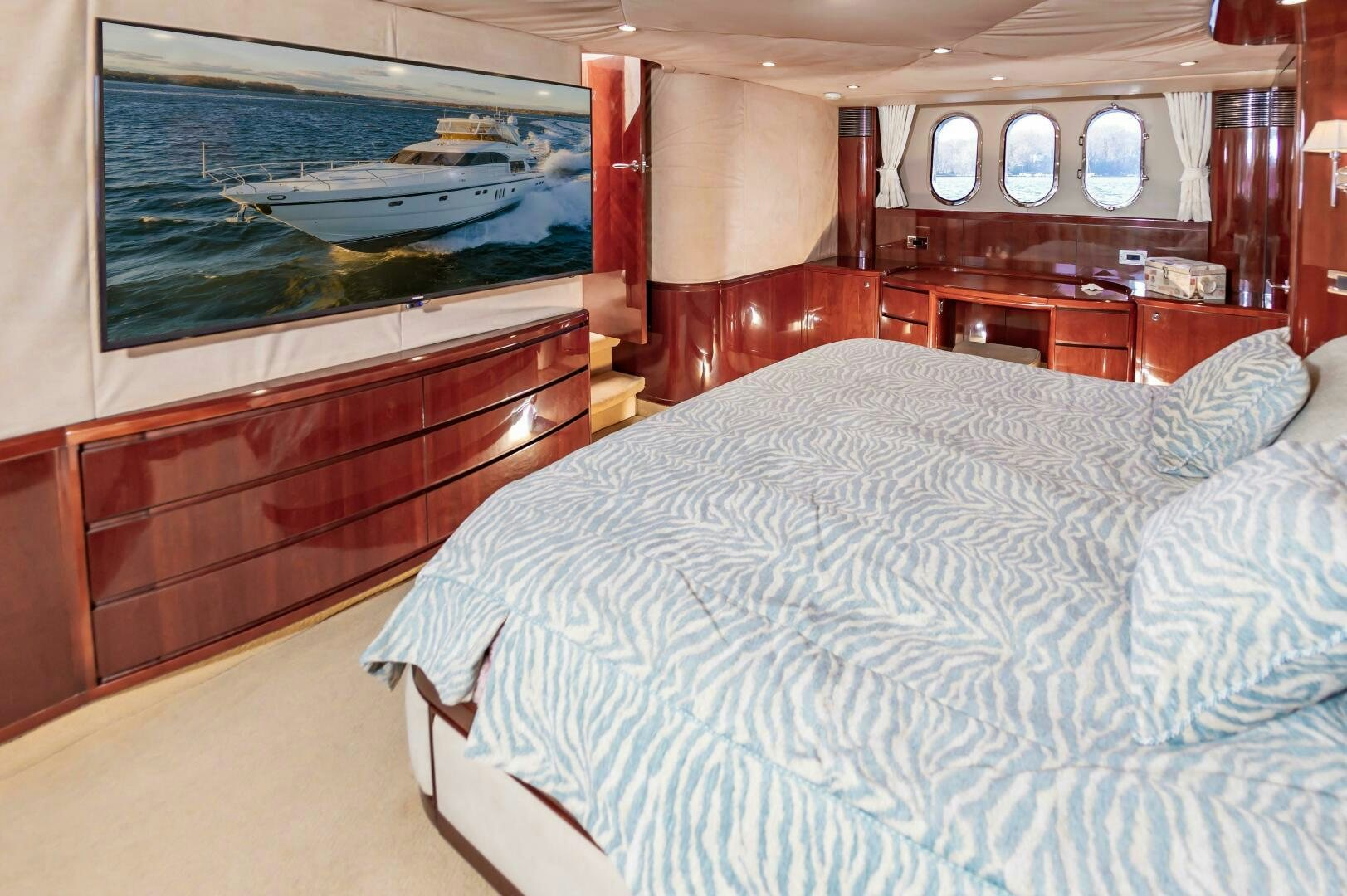 a bedroom with a large bed aboard ANDREA'S REVENGE Yacht for Sale