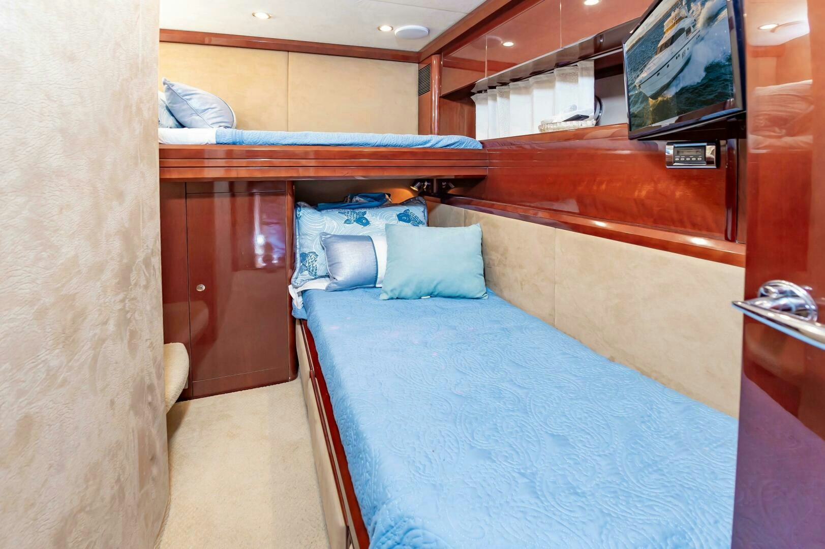 a bed in a room aboard ANDREA'S REVENGE Yacht for Sale