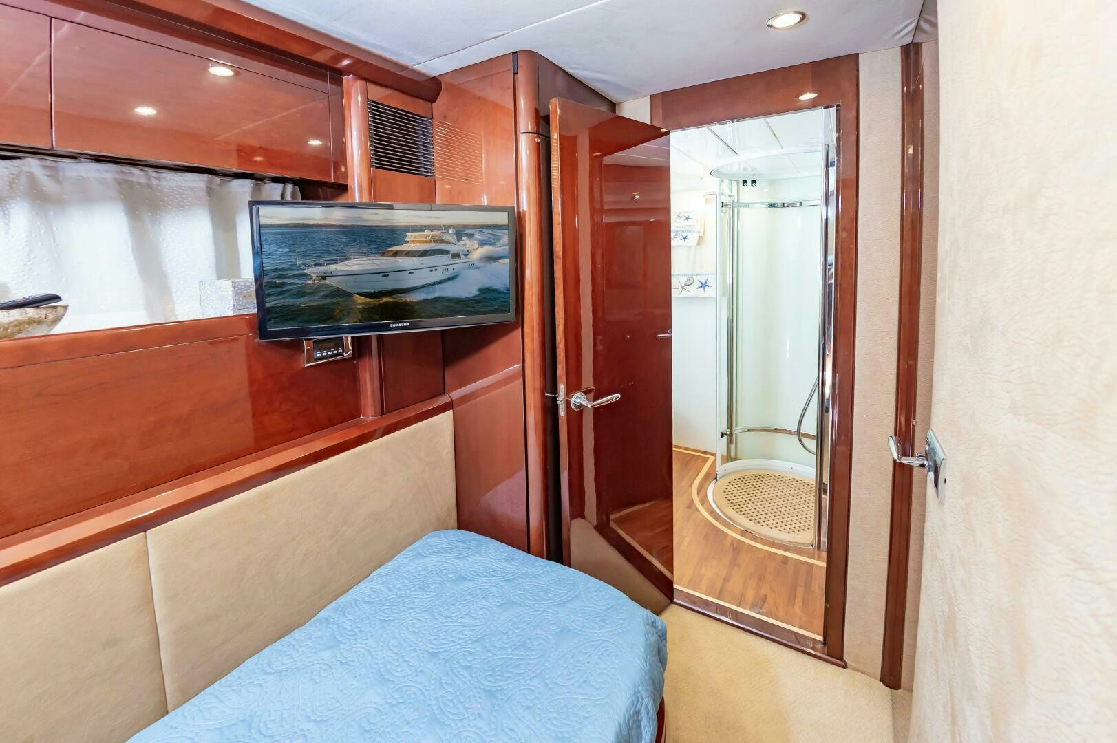 a bed in a room aboard ANDREA'S REVENGE Yacht for Sale
