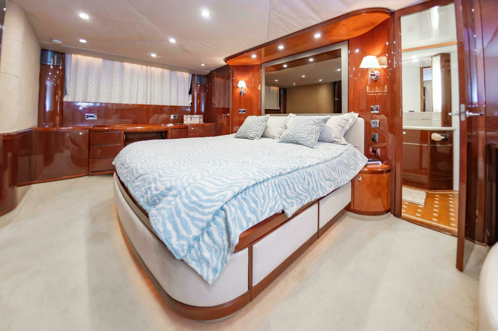 a large bed in a room aboard ANDREA'S REVENGE Yacht for Sale