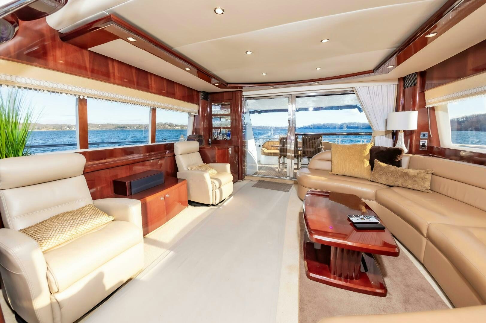 a living room with a large window aboard ANDREA'S REVENGE Yacht for Sale