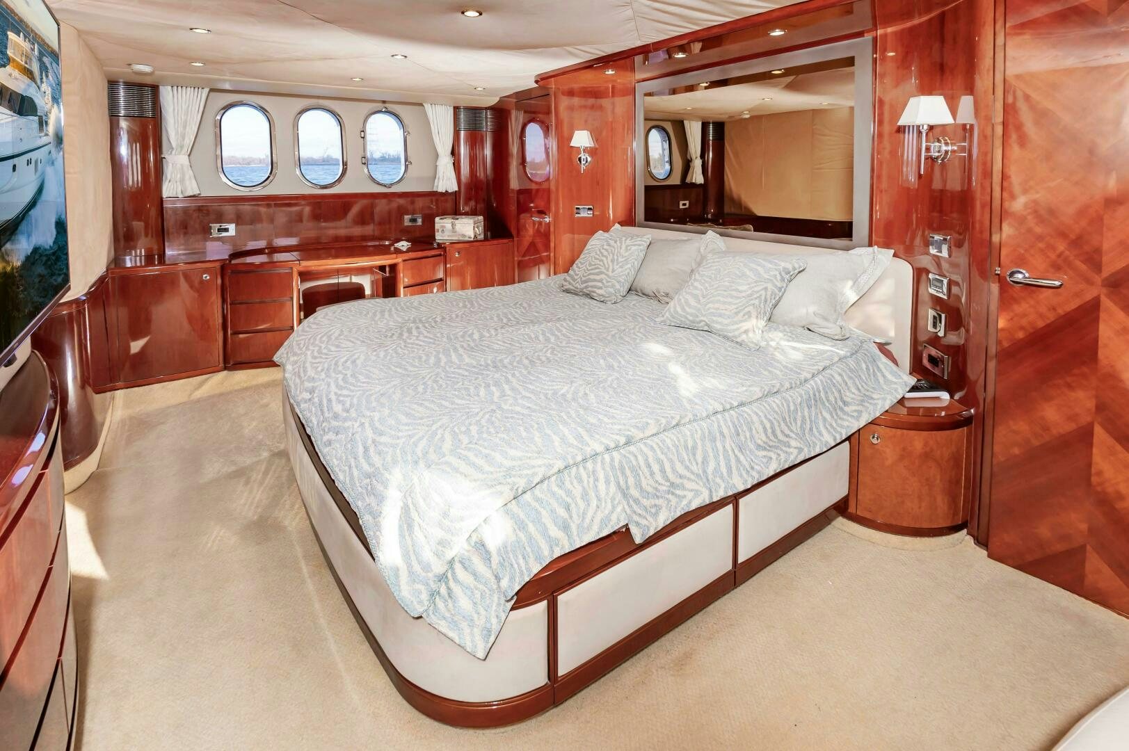 a large bed in a room aboard ANDREA'S REVENGE Yacht for Sale