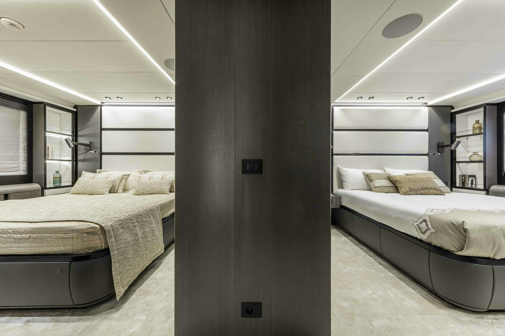 a room with two beds aboard X130 TRIPLEX Yacht for Sale