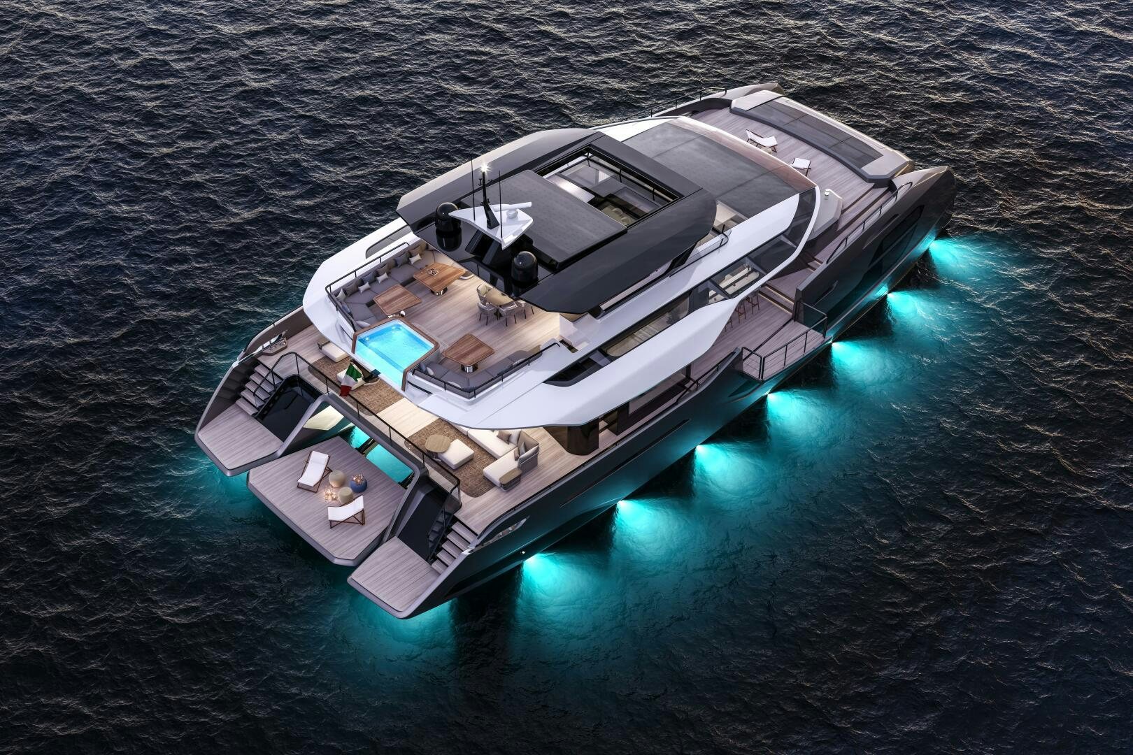 a space ship in the water aboard X30 VILLA Yacht for Sale
