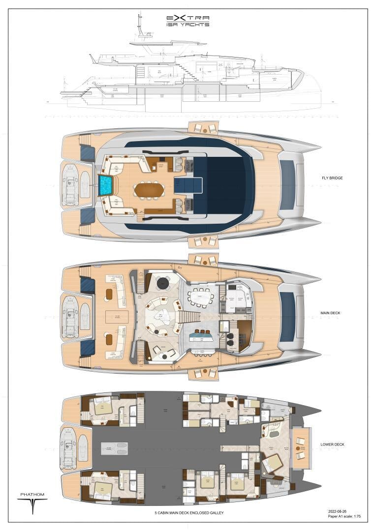 diagram, engineering drawing aboard X30 VILLA Yacht for Sale