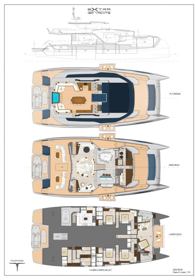 diagram, engineering drawing aboard X30 VILLA Yacht for Sale