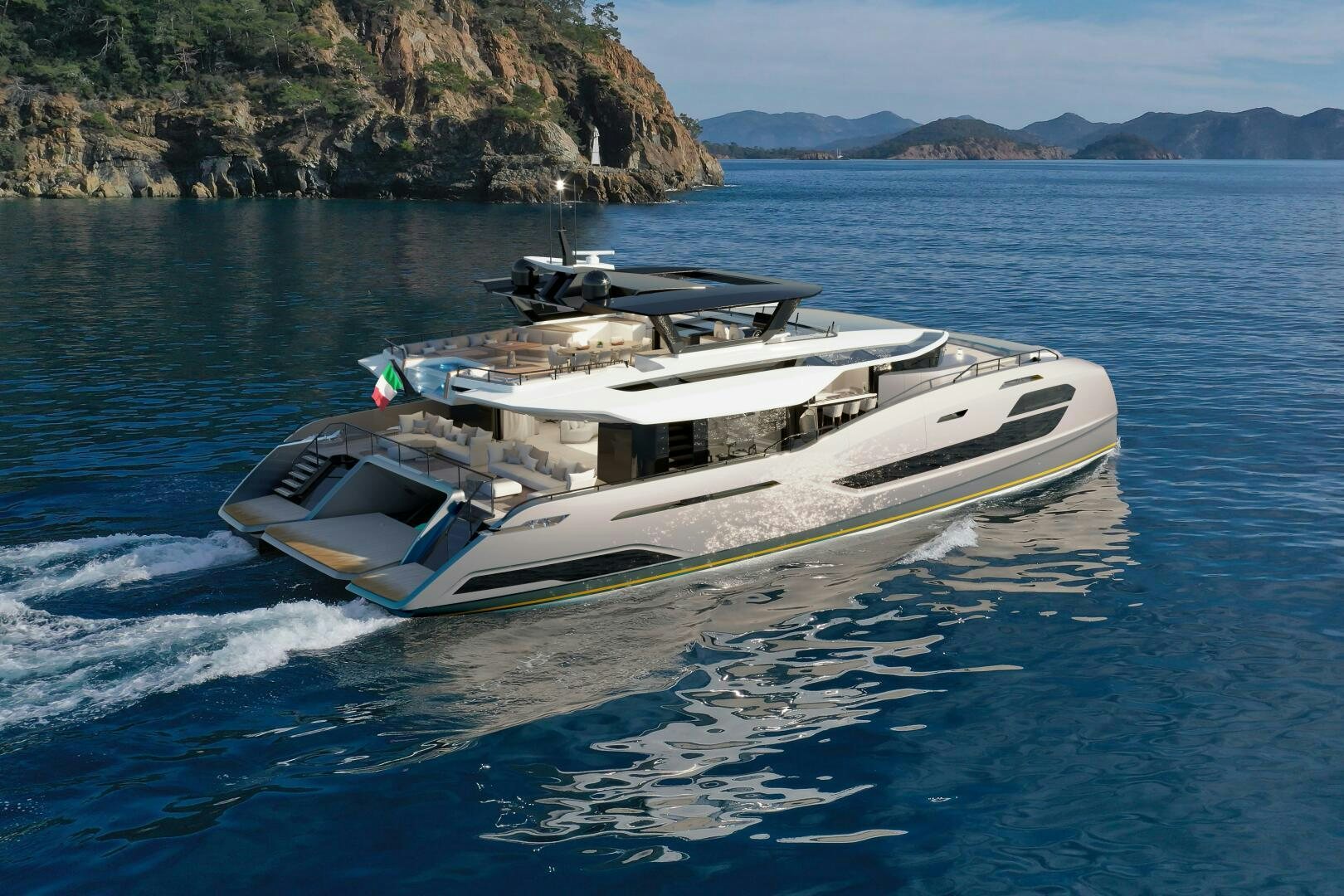 a boat on the water aboard X30 VILLA Yacht for Sale