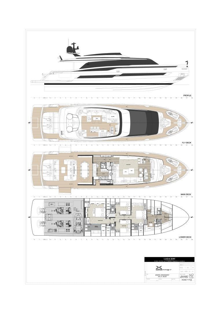 diagram, engineering drawing aboard X99 FAST Yacht for Sale