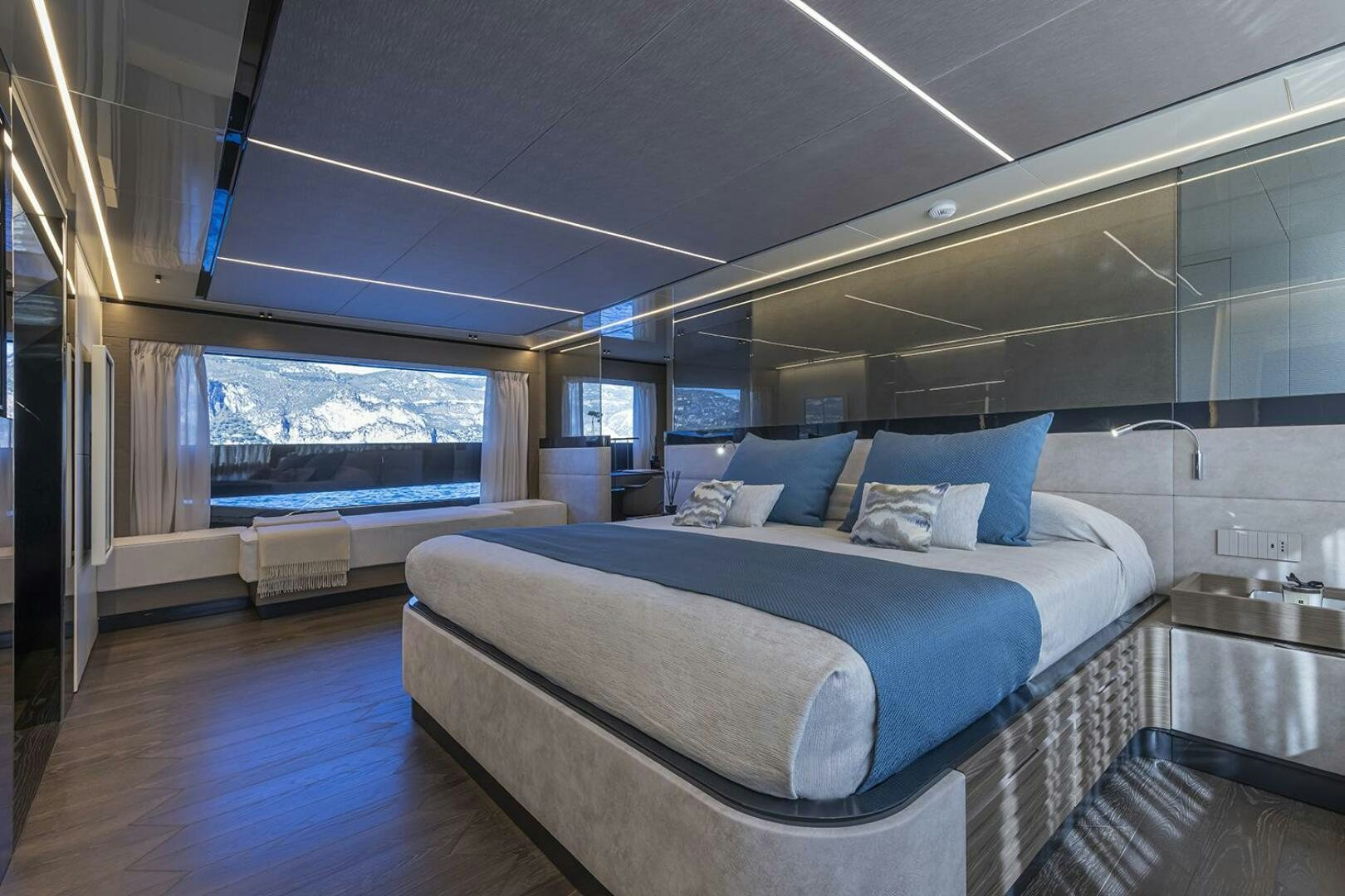a bed in a room aboard X96 TRIPLEX Yacht for Sale