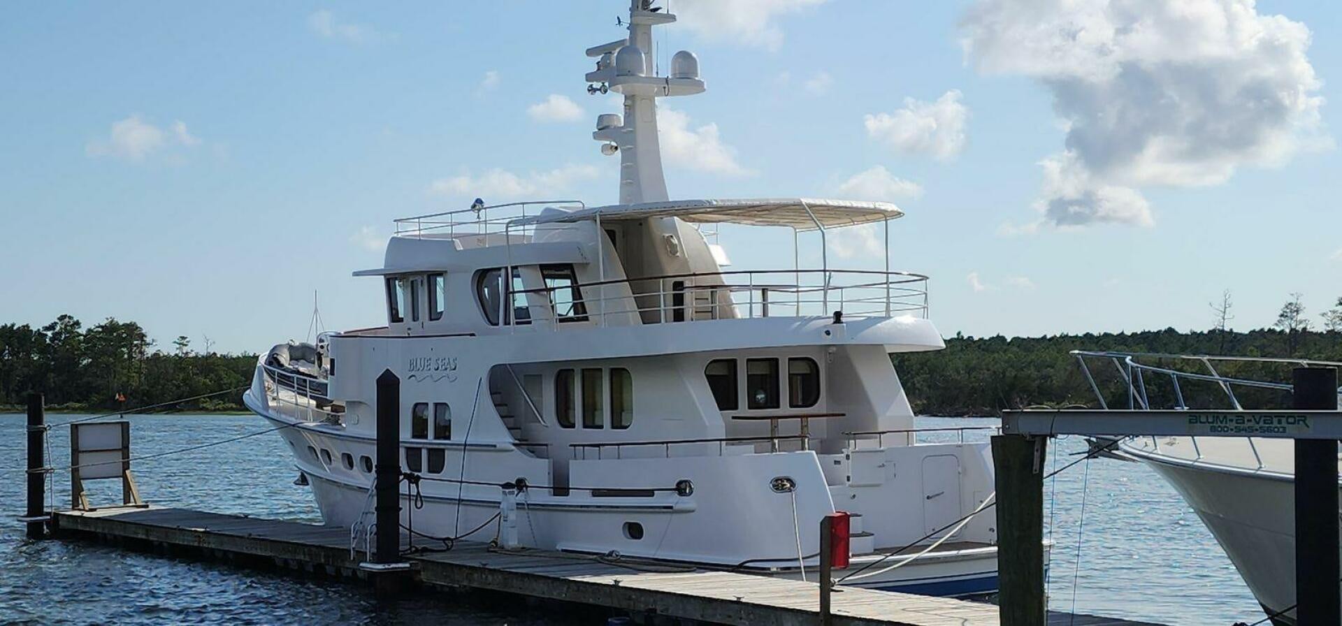 a large white boat aboard BLUE SEAS Yacht for Sale