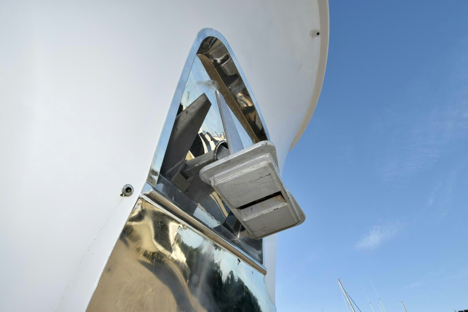 a white car with a large wheel aboard BLUE SEAS Yacht for Sale