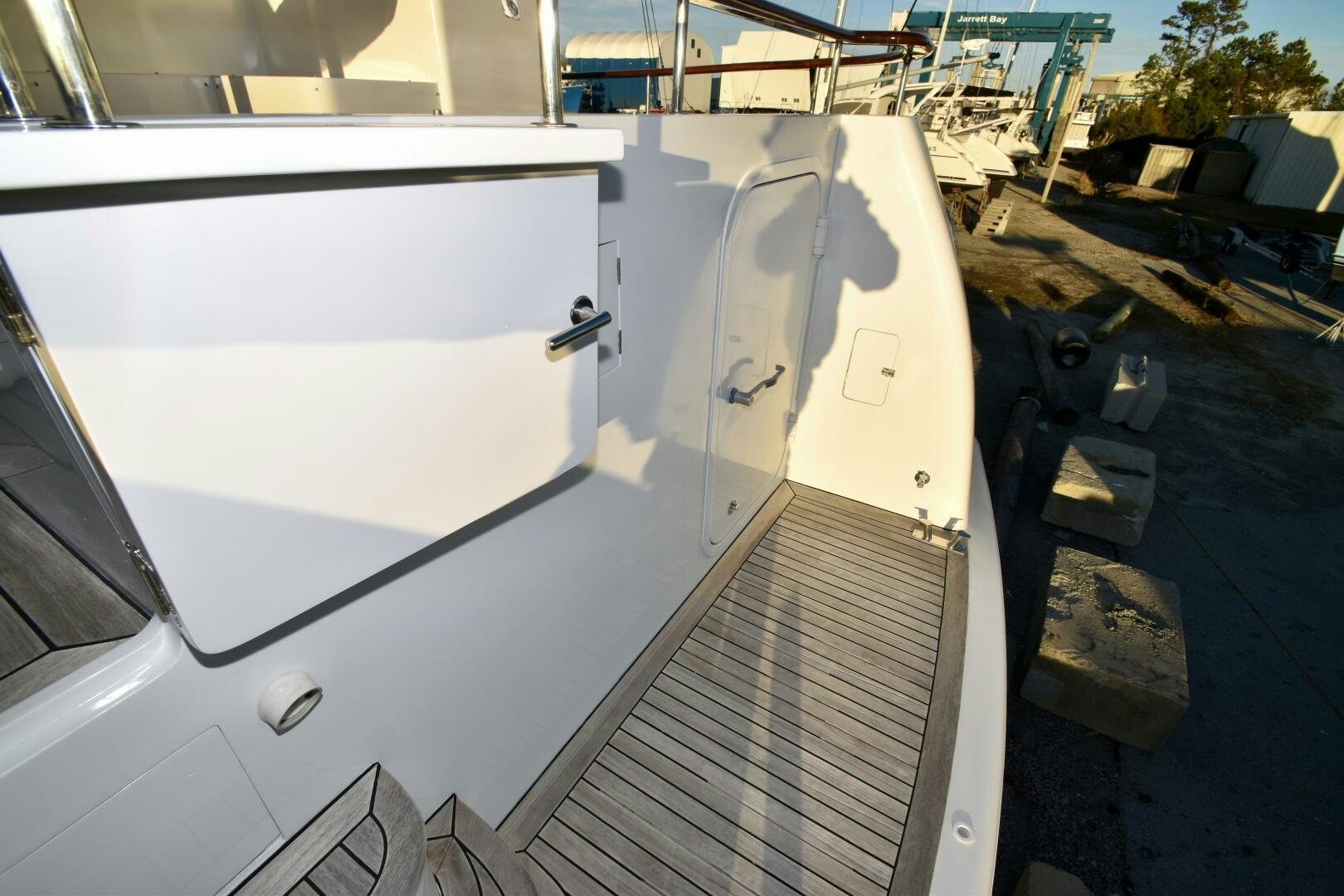 a white car with a metal frame aboard BLUE SEAS Yacht for Sale