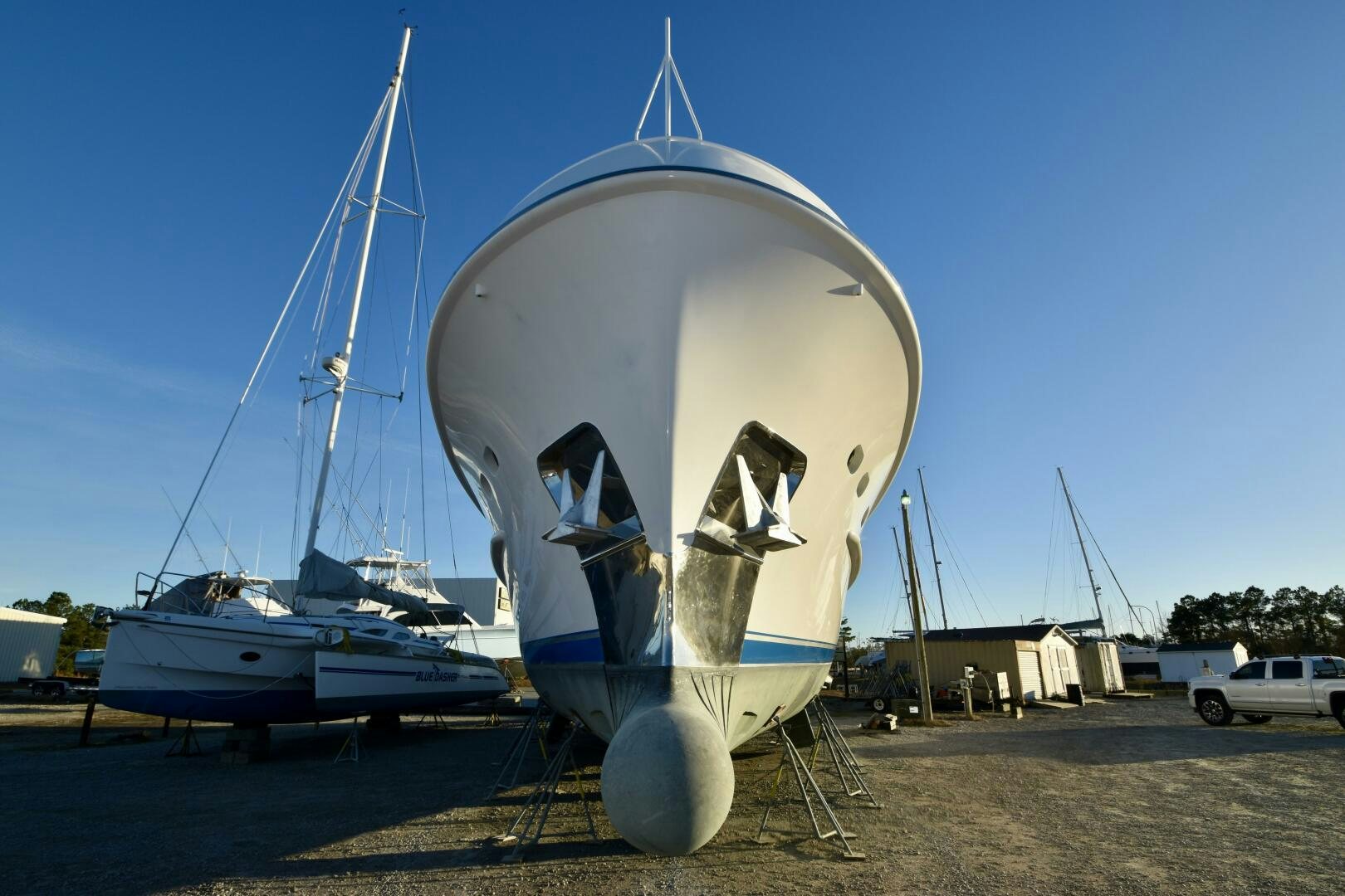 a large satellite dish on a trailer aboard BLUE SEAS Yacht for Sale