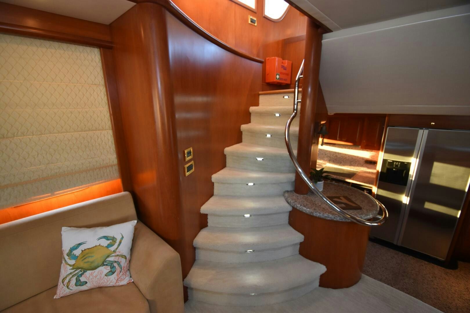 a staircase with a white carpet aboard BLUE SEAS Yacht for Sale