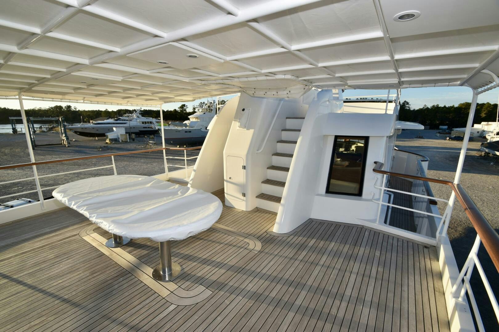 a boat on a deck aboard BLUE SEAS Yacht for Sale