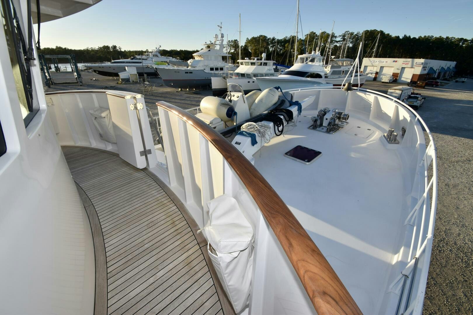 a white boat with a white cover aboard BLUE SEAS Yacht for Sale