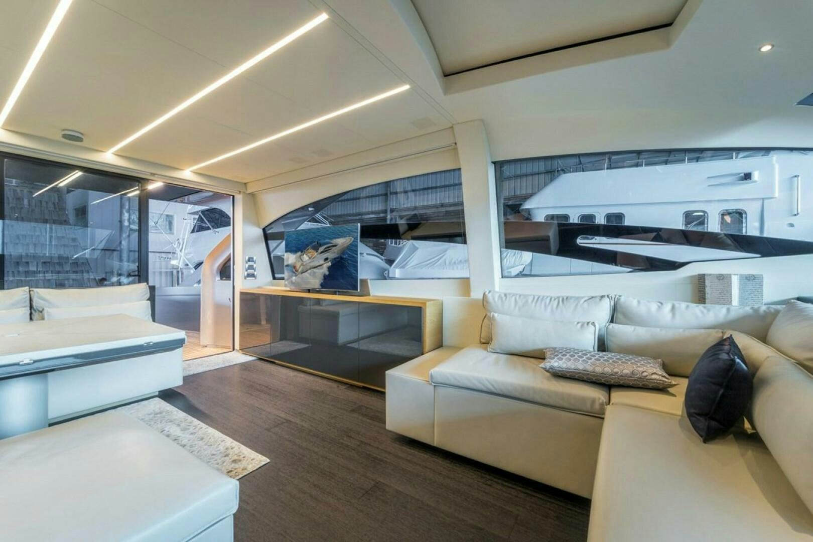a modern looking living room aboard STAR Yacht for Sale