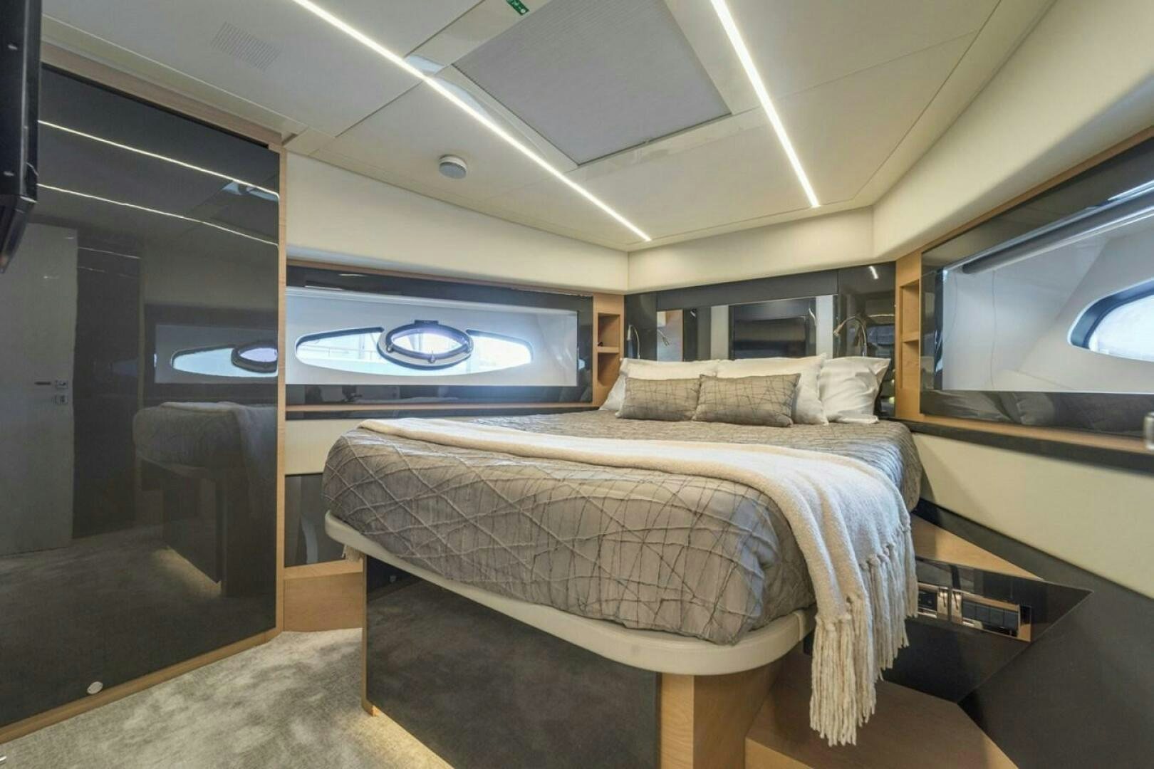 a bed in a room aboard STAR Yacht for Sale