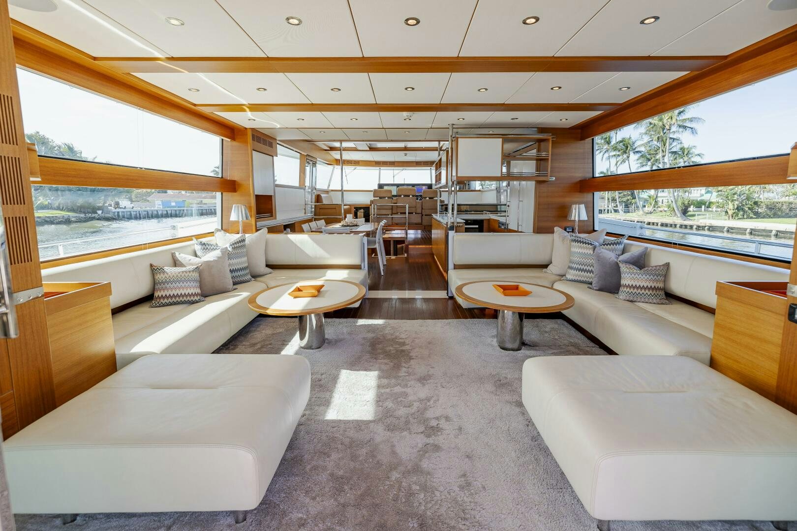 a living room with a large window aboard SEABISCUIT Yacht for Sale