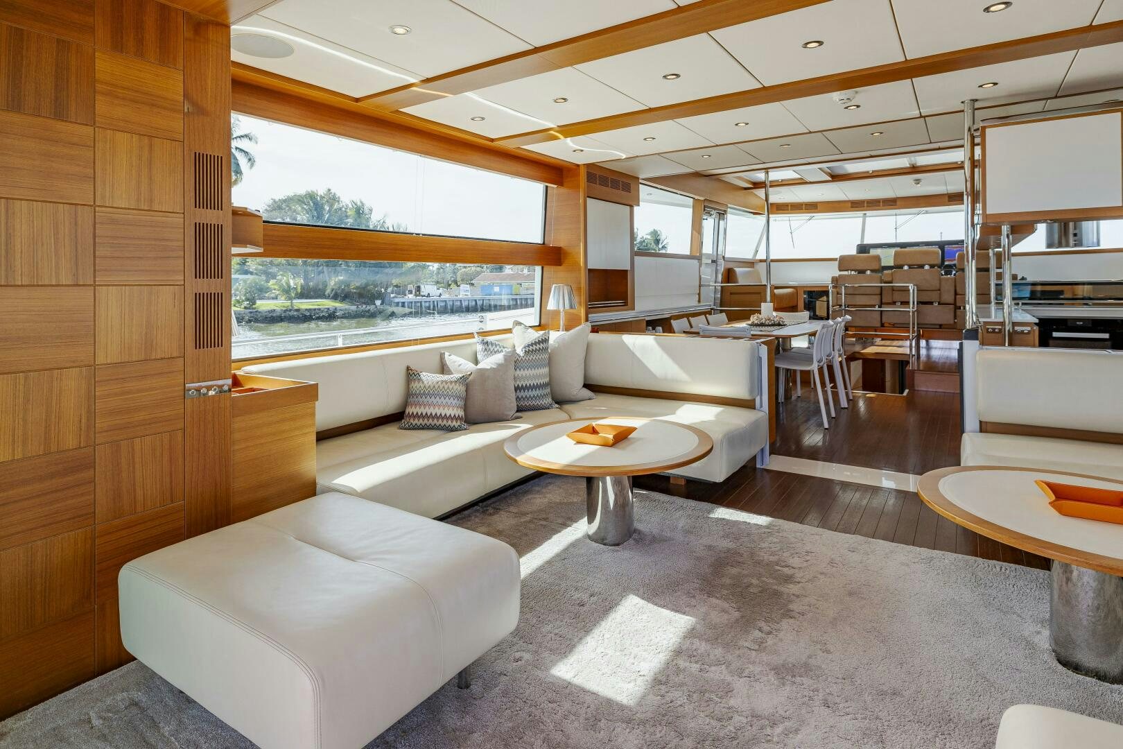a living room with a large window aboard SEABISCUIT Yacht for Sale