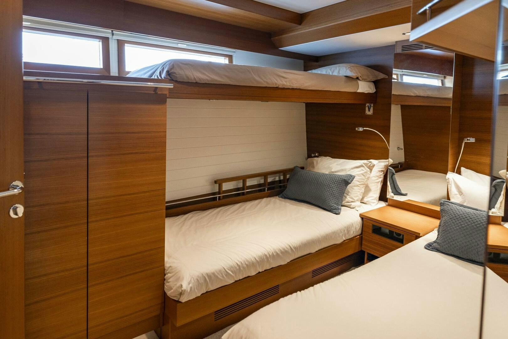 a room with two beds aboard SEABISCUIT Yacht for Sale