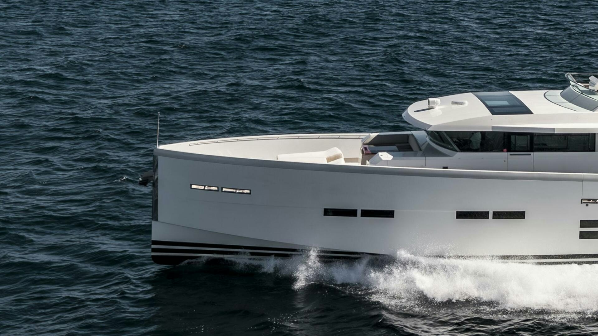 a white yacht in the water aboard SEABISCUIT Yacht for Sale