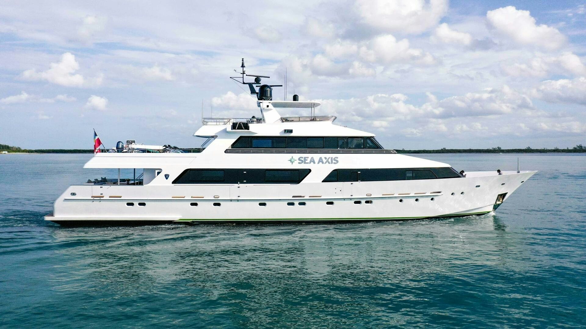 a white yacht in the water aboard SEA AXIS Yacht for Sale