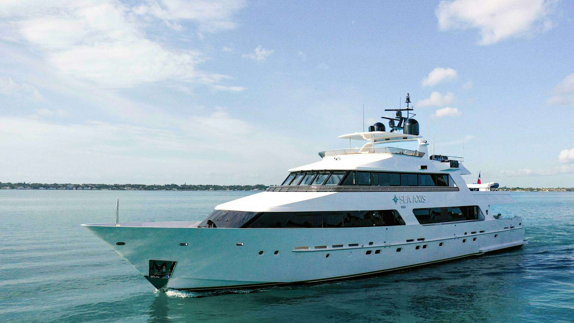 a white yacht in the water aboard SEA AXIS Yacht for Sale