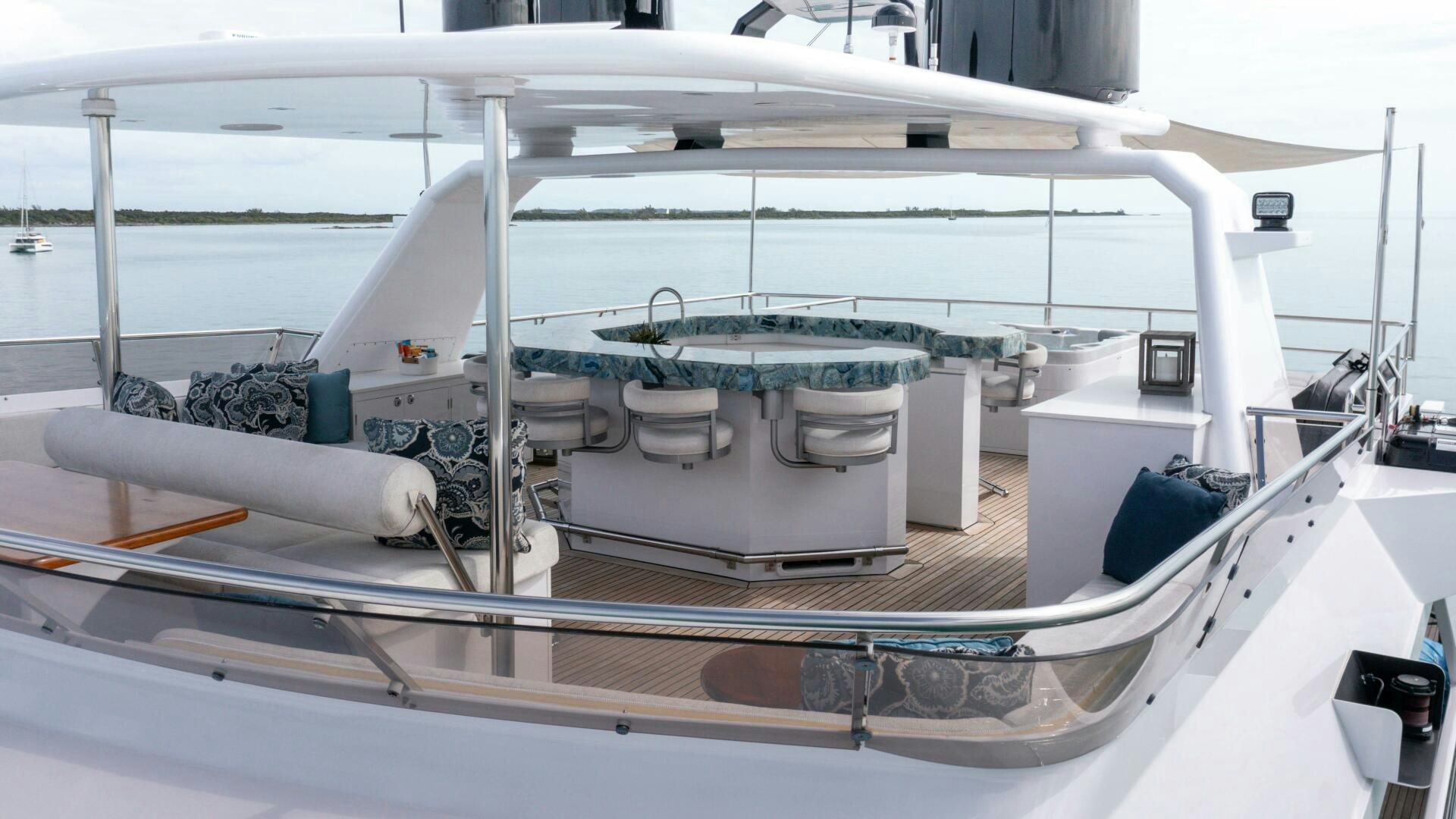a white boat with a white surface aboard SEA AXIS Yacht for Sale