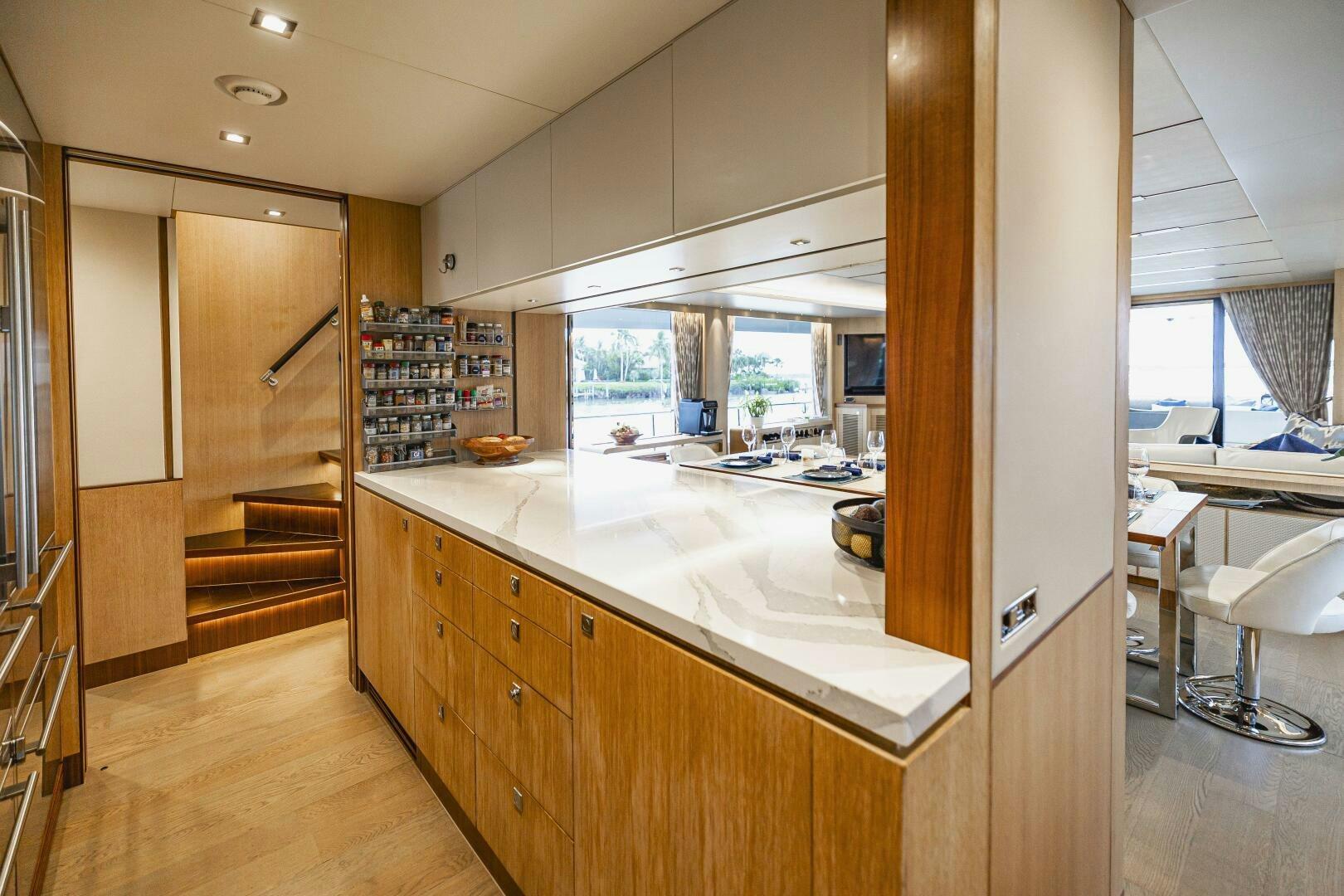a kitchen with a large counter aboard AQUA LIFE Yacht for Sale