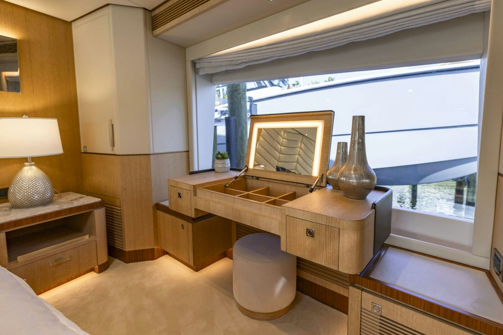 a bathroom with a large window aboard AQUA LIFE Yacht for Sale
