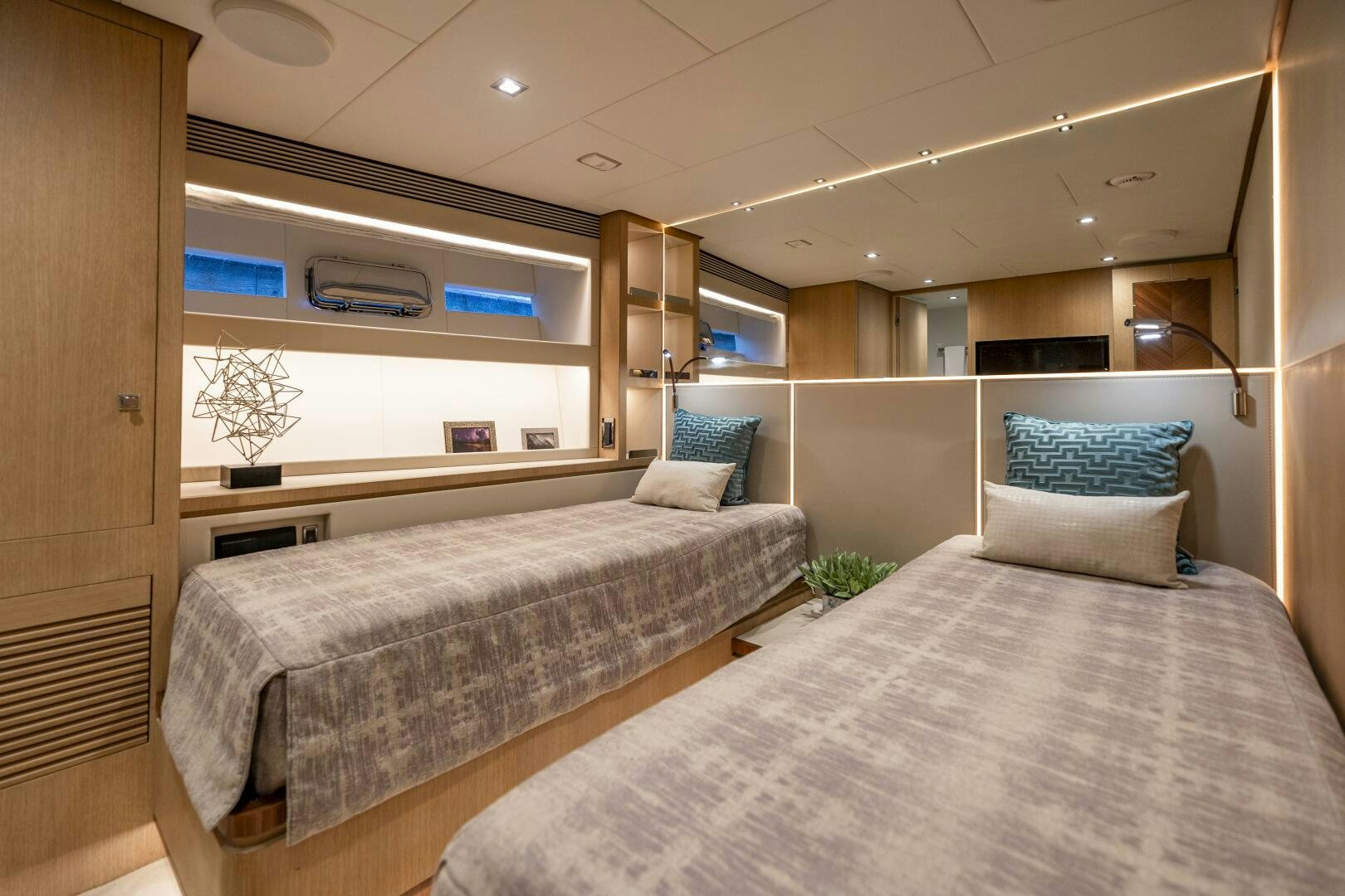 a room with two beds aboard AQUA LIFE Yacht for Sale