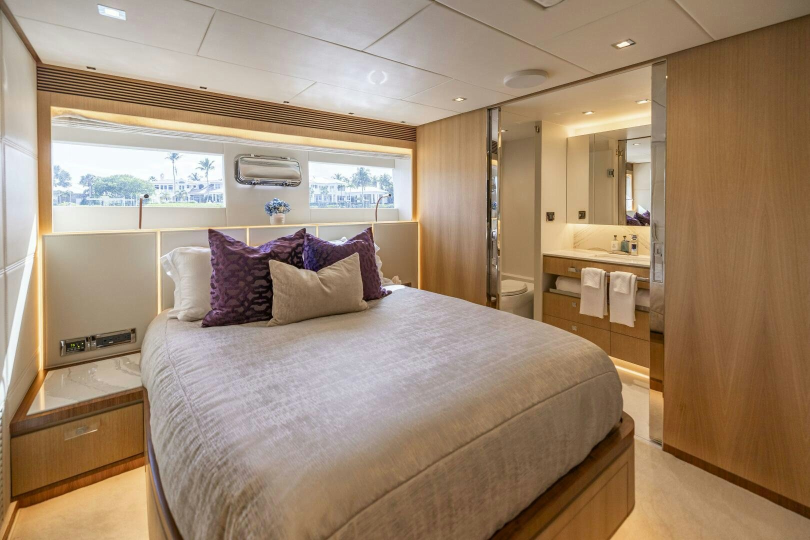 a bed in a room aboard AQUA LIFE Yacht for Sale