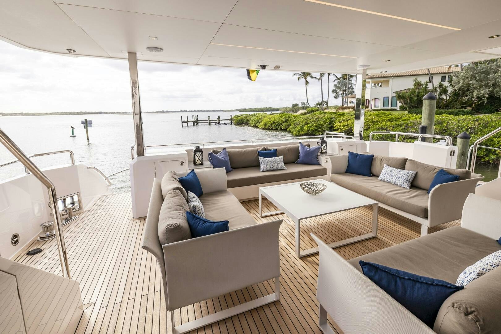 a living room with a patio aboard AQUA LIFE Yacht for Sale