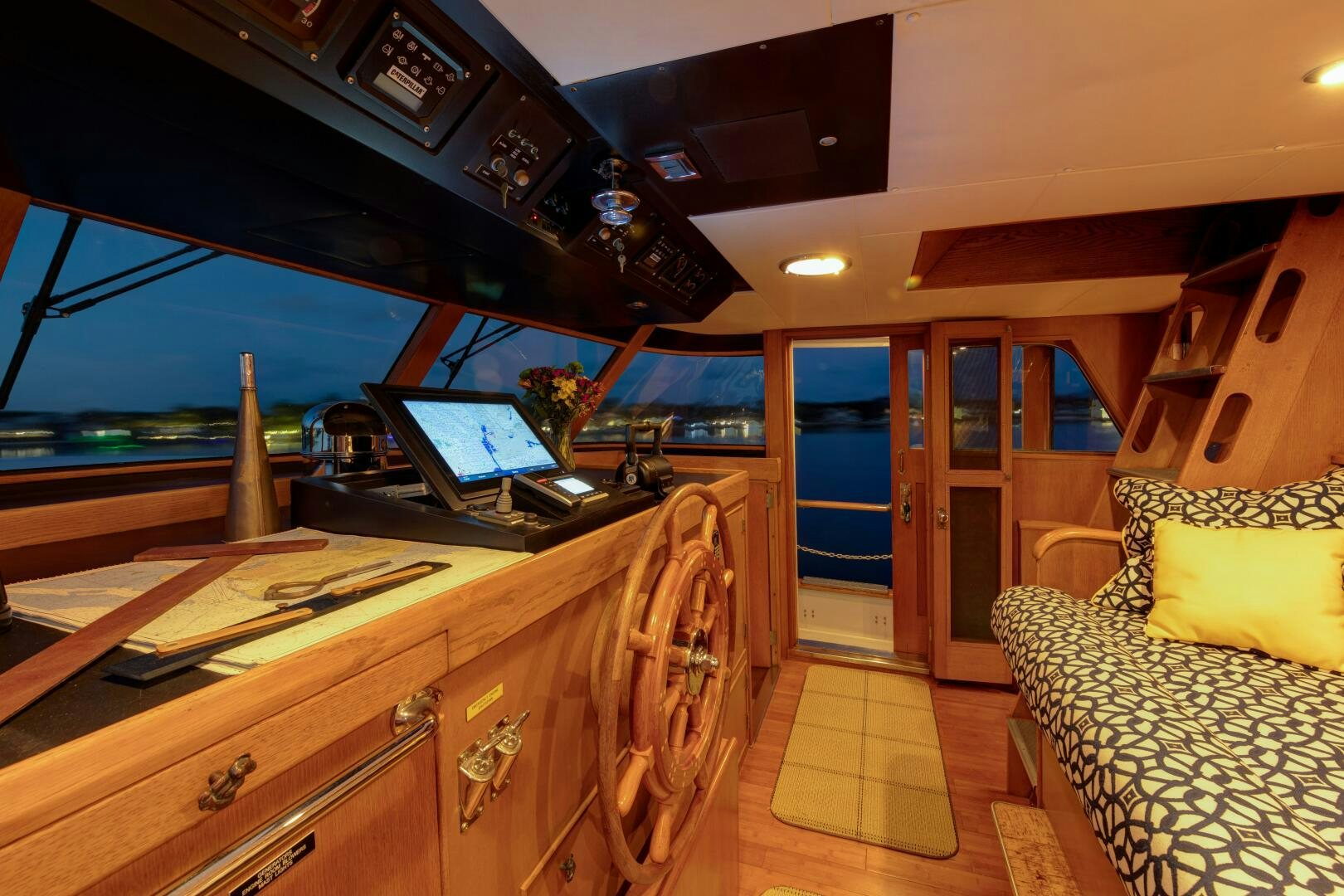 a kitchen with a large island aboard KOALA Yacht for Sale